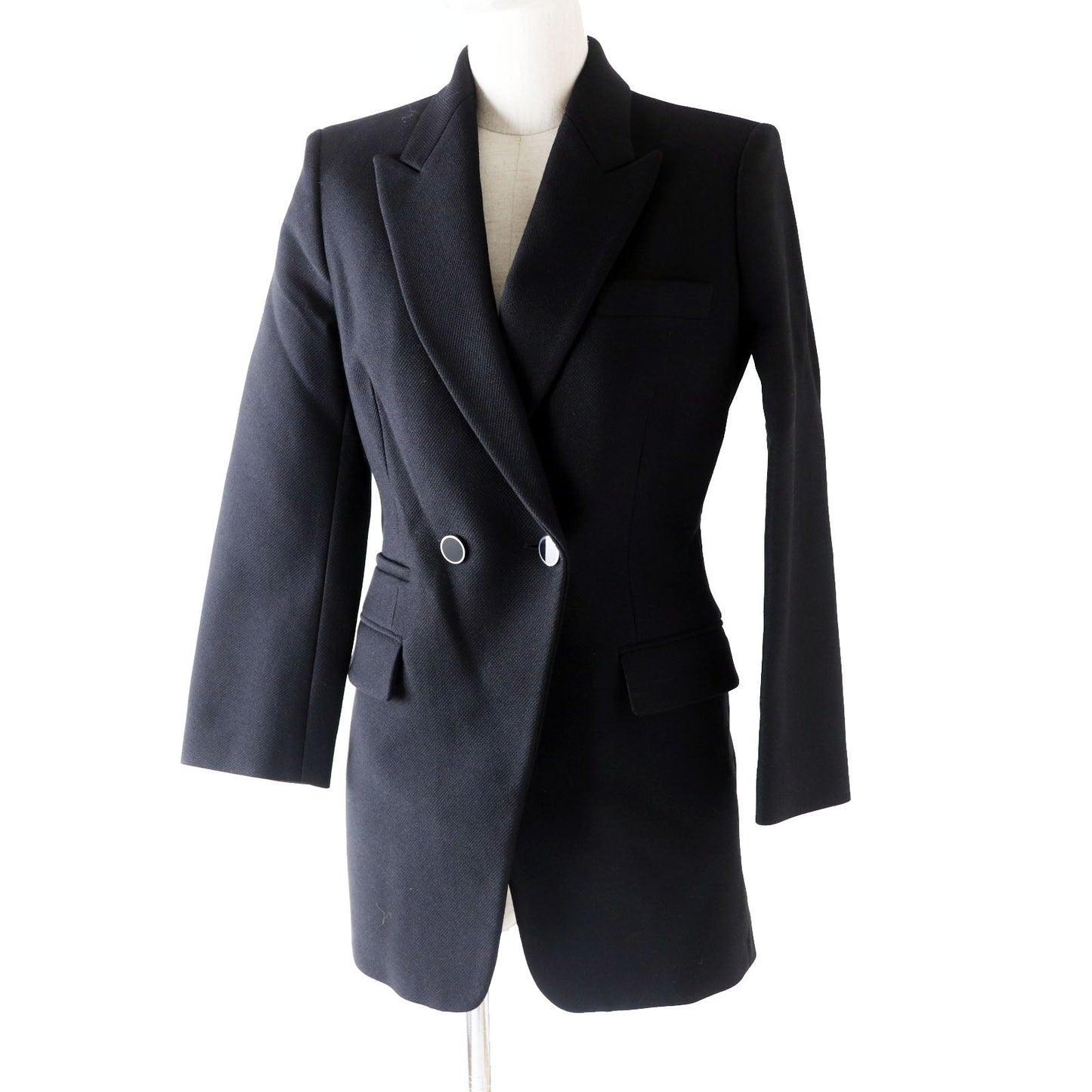 HERMES Double breasted jacket 2H0201DP Outer: 70% nylon, Outer: 30% wool, Collar: 70% wool, 30% rayon, Lining: (Body, Pocket) 85% rayon, 15% silk, Lining: (Sleeve) 100% cupra black Women 34 Used