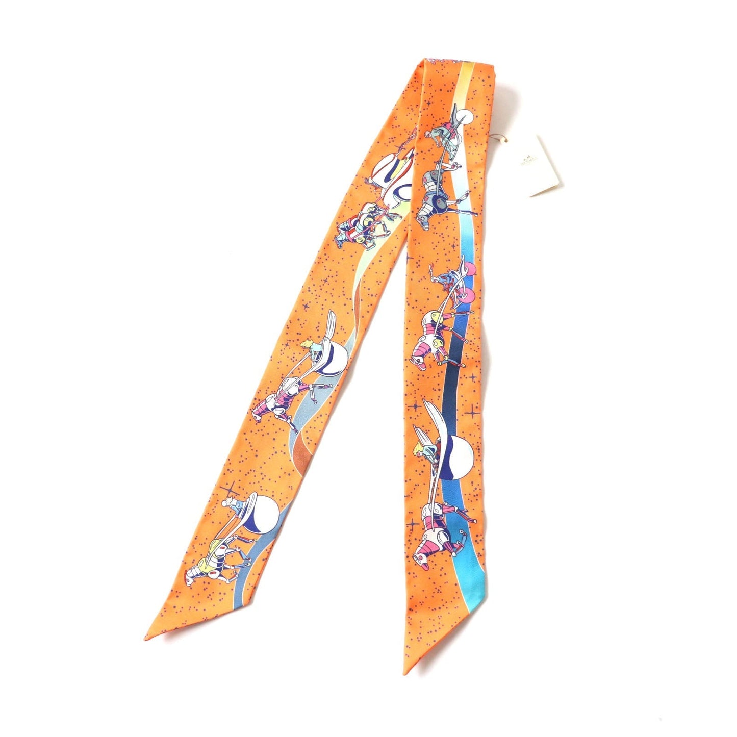 HERMES scarf Main: 100% silk ORANGE/JAUNE/BLEU SPACE DERBY Twilly Women Used