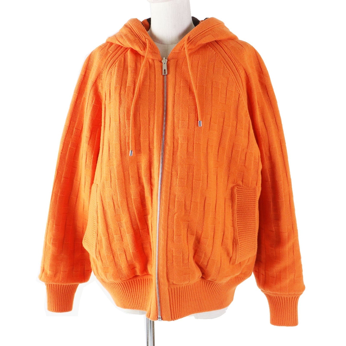HERMES Down jacket Outer: 100% wool, Filling: 90% down, Filling: 10% feather, Lining: 100% polyester Orange Women 40 Used