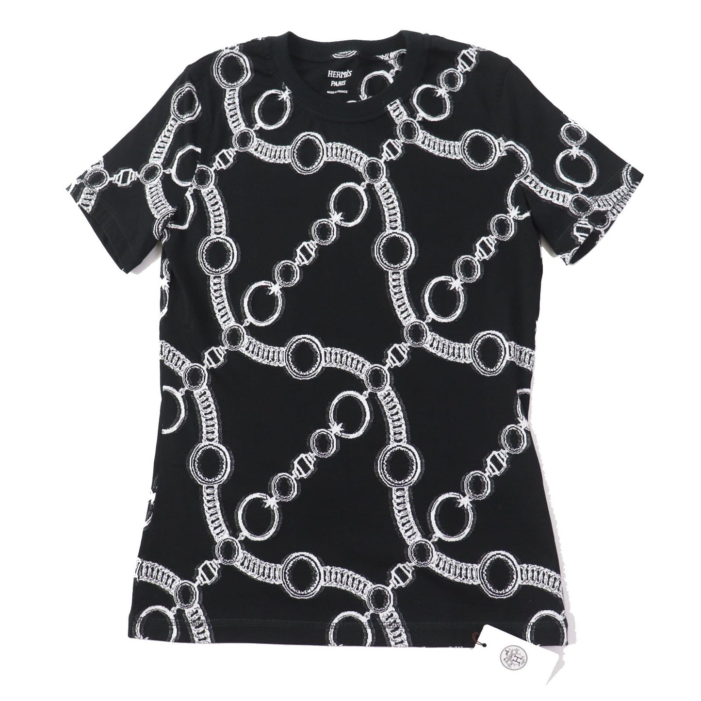 HERMES Short sleeve T-shirt 2E4600D2 cotton Black White Nadge Chain 34