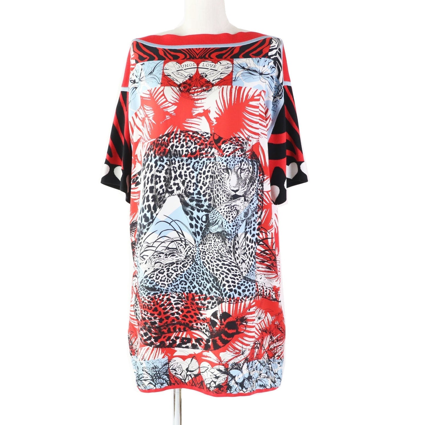 HERMES one piece 3E2827D3 silk Red JUNGLE LOVE 38