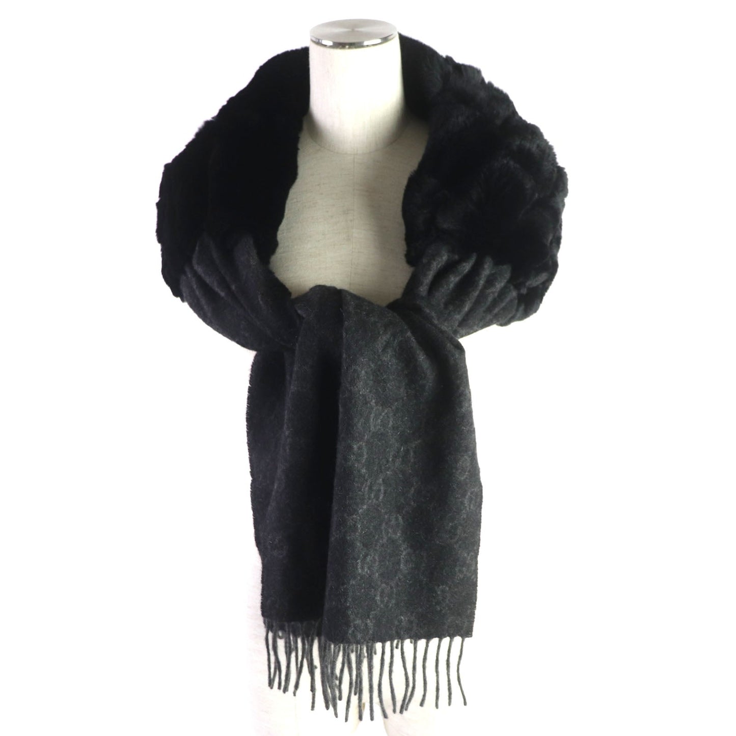 GUCCI Scarf Main: 100% cashmere, fur: 100% lapin Gray black Women Used
