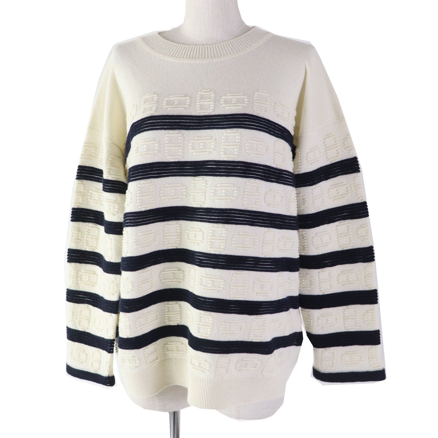 HERMES knit 3E2524D2 cashmere White navy 34