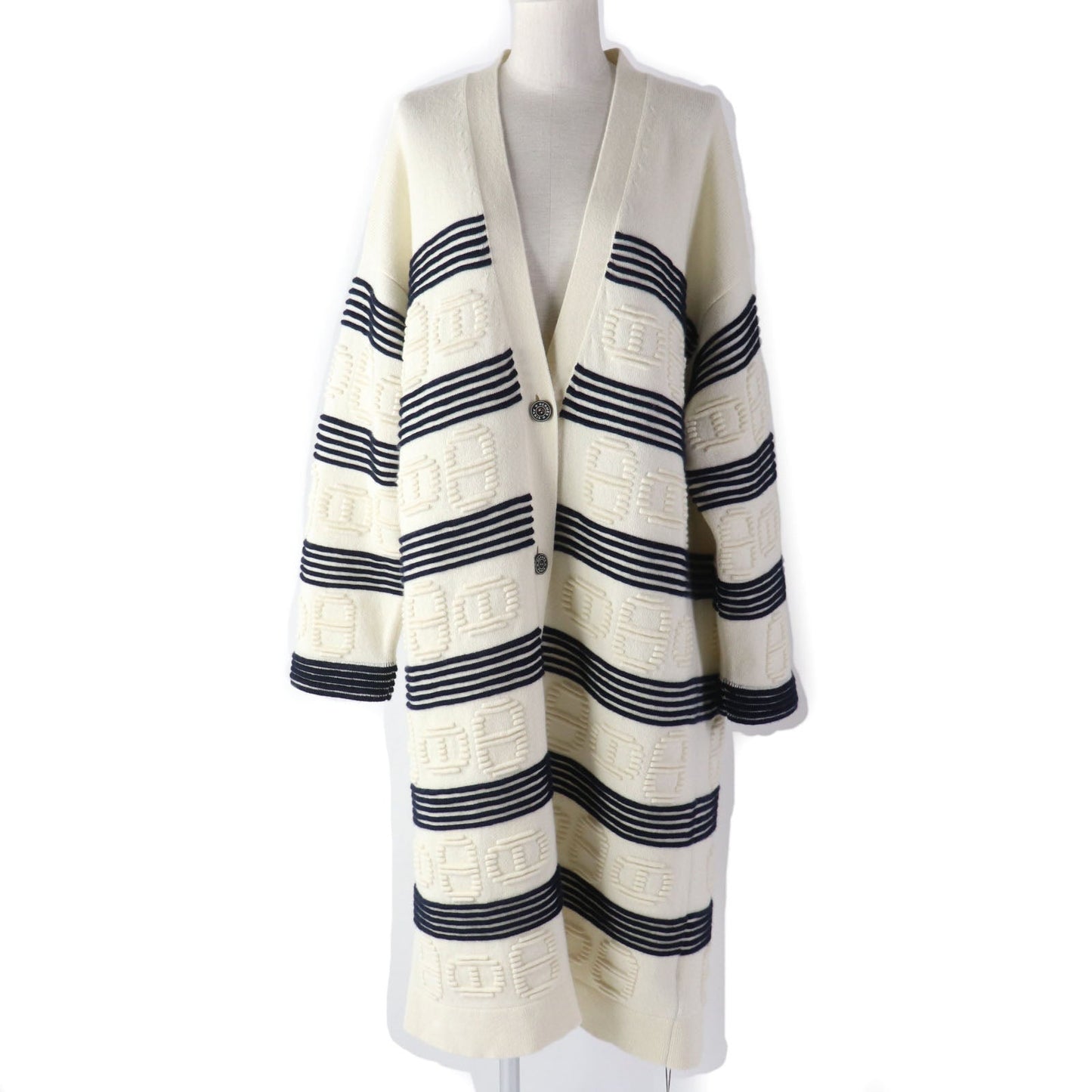 HERMES cardigan 3E2102D2 cashmere Ivory navy 38