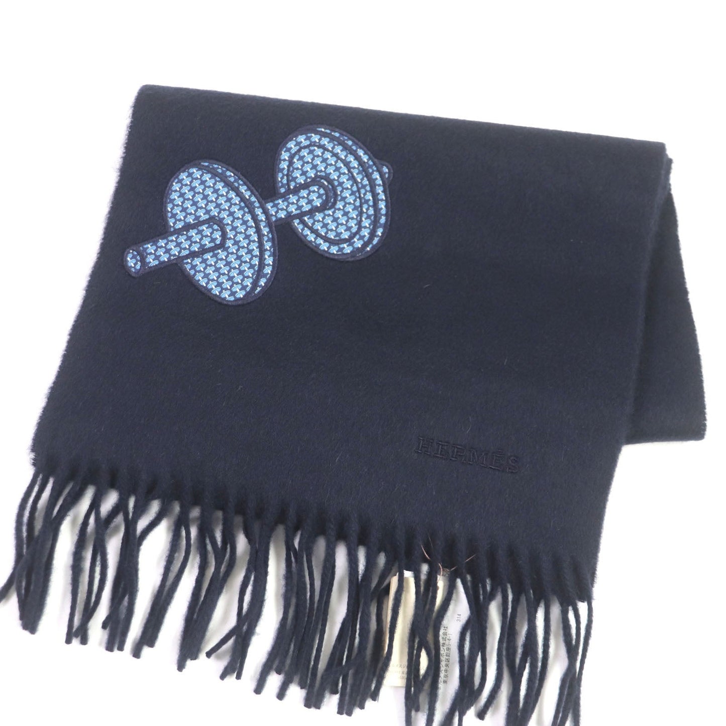 HERMES Scarf Main: 100% cashmere, Part: 100% silk Dark navy mens Used
