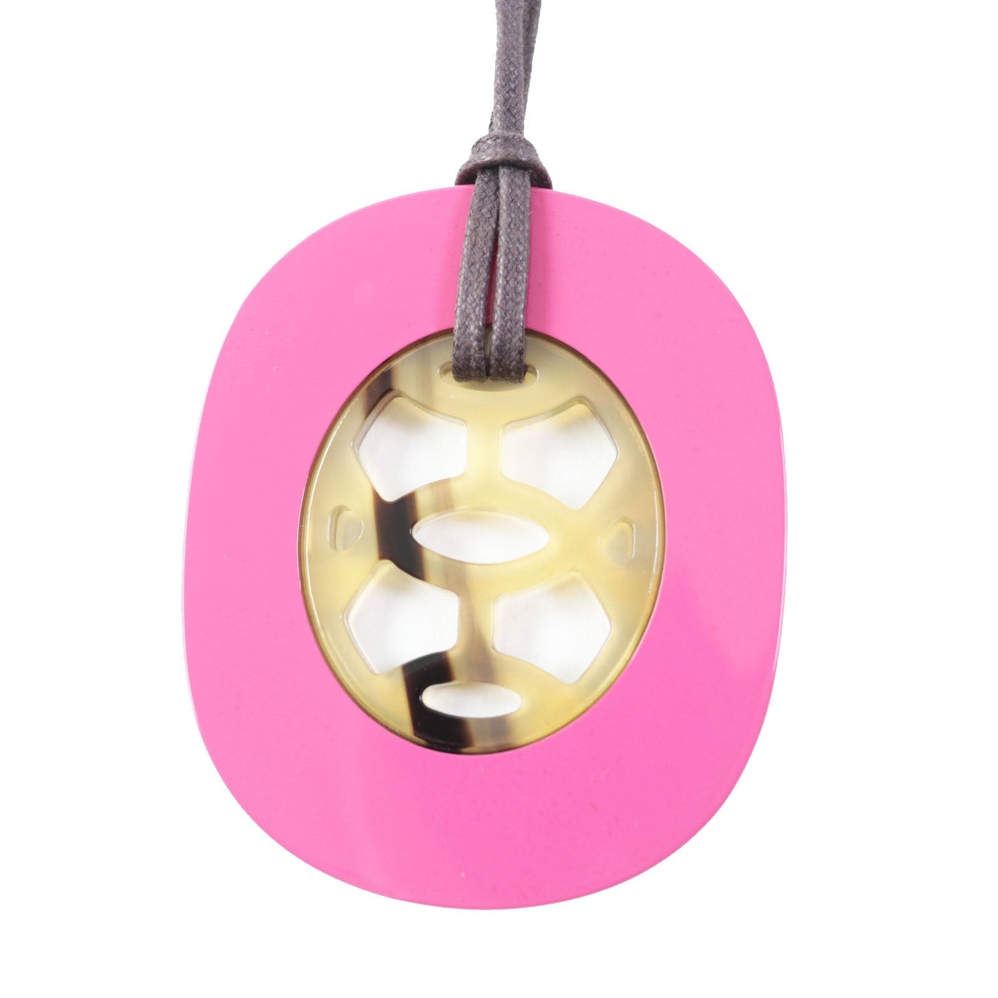 HERMES Necklace Buffalo Horn Lacquer Leather pink Lift GM