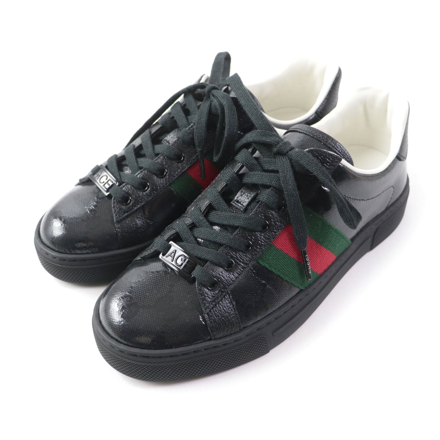 GUCCI Low cut sneakers 760774 Main: Leather black Ace Web stripe women's sneakers Women 35 Used