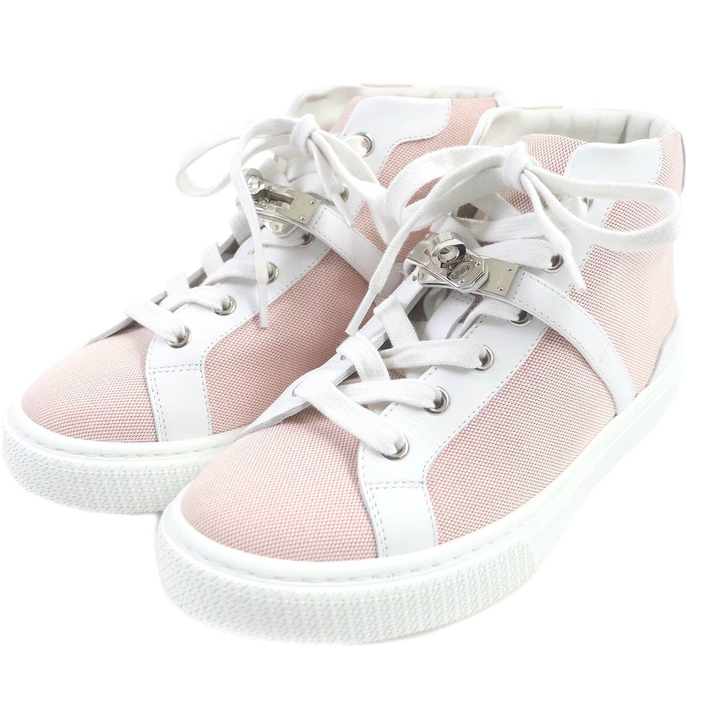 HERMES High cut sneakers Canvas leather White pink Daydream 36.5