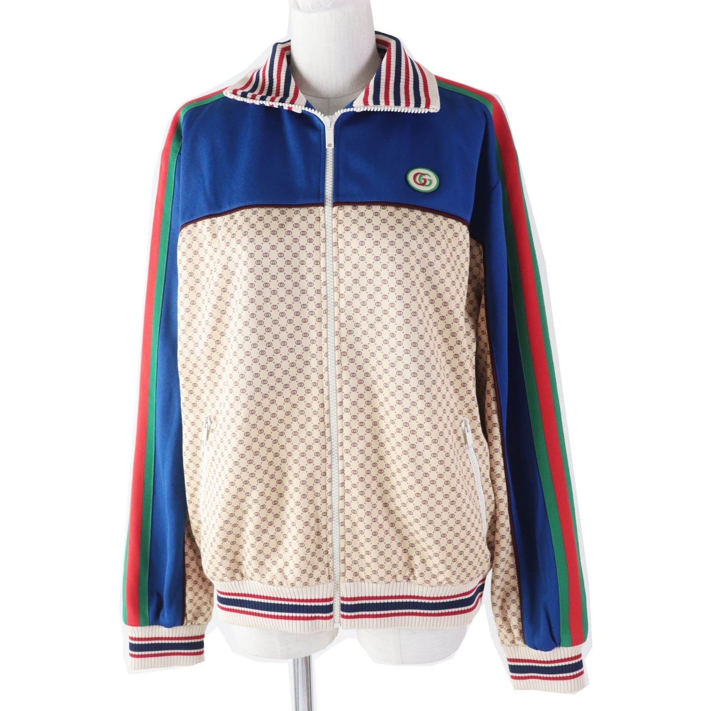 GUCCI 655196 Outer: 55% polyester, Outer: 45% cotton, Lining: 100% cotton, Part: 100% polyester, Trimming: 93% polyester, 5% nylon, 2% polyurethane, Trimming 2: 100% nylon Multi Interlocking G print jersey jacket Women M Used