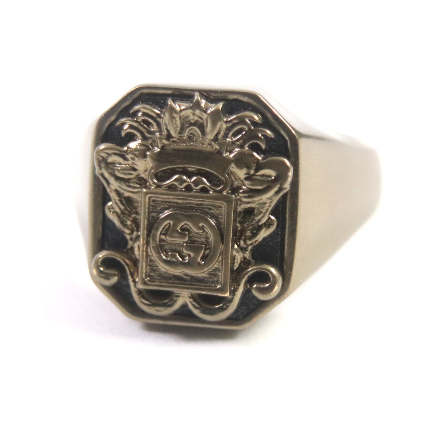 GUCCI Ring Silver925 Blast Gold Interlocking G Crest Ring 15