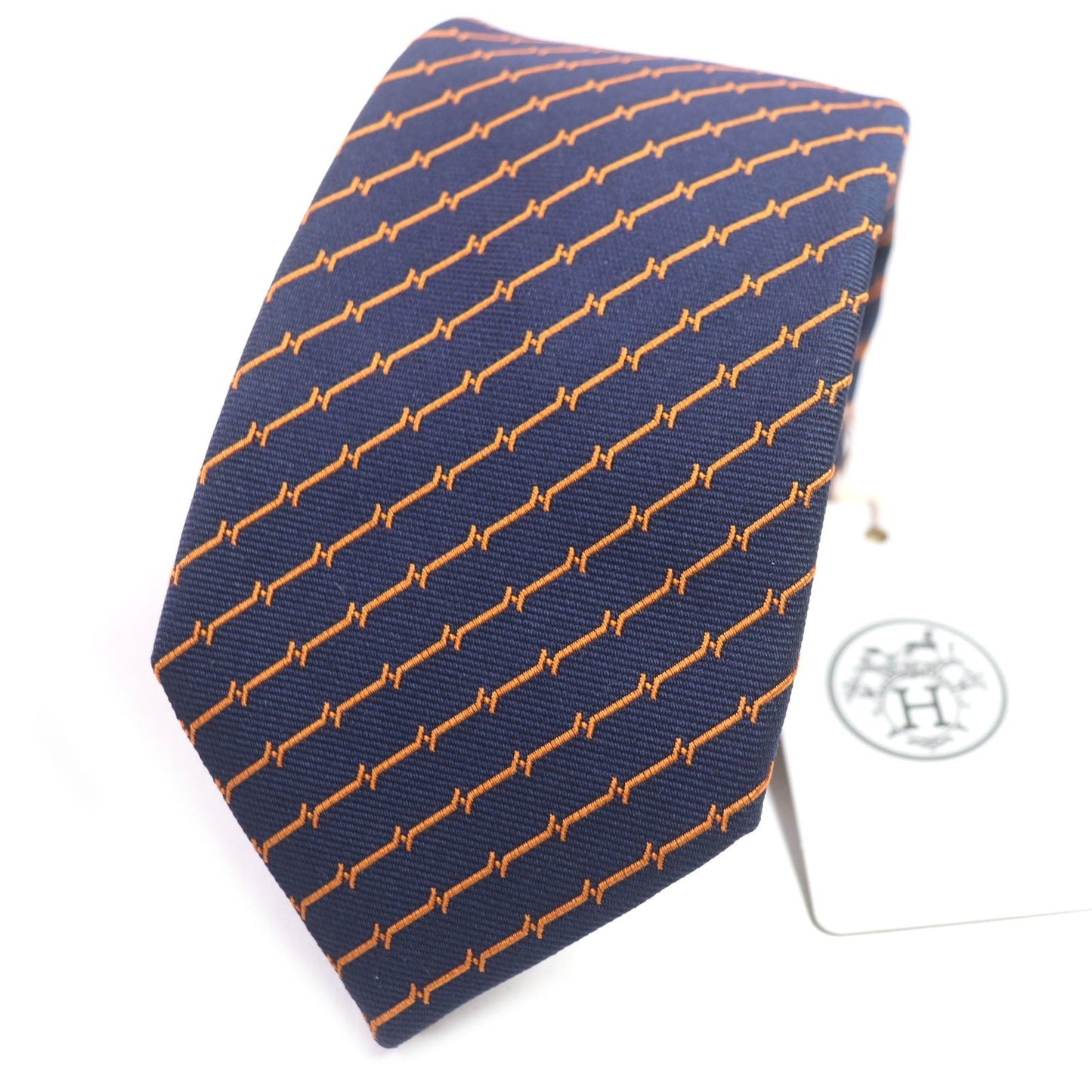 HERMES tie 339329 silk Blue orange DOUBLURE H QUADRIGE