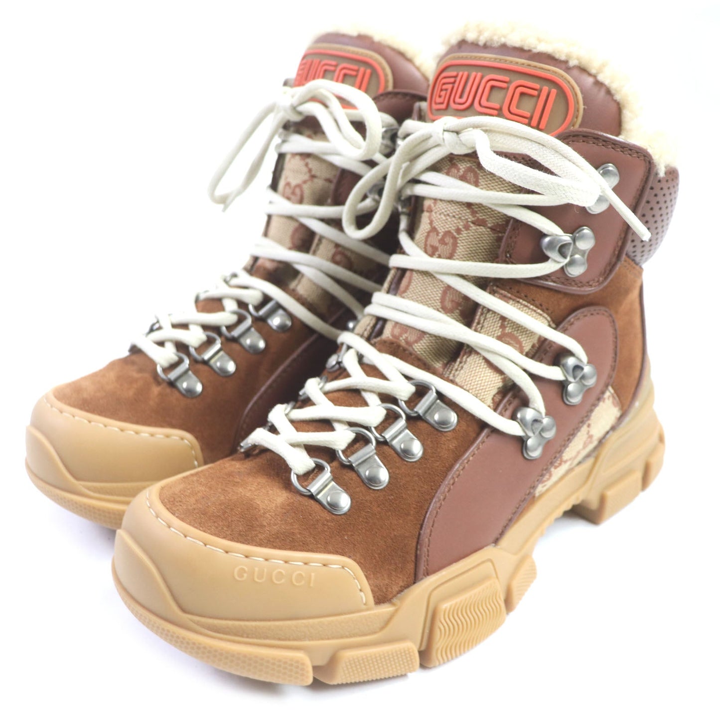 GUCCI High cut sneakers Part: suede, GG canvas Brown Flash trek Women 36 Used