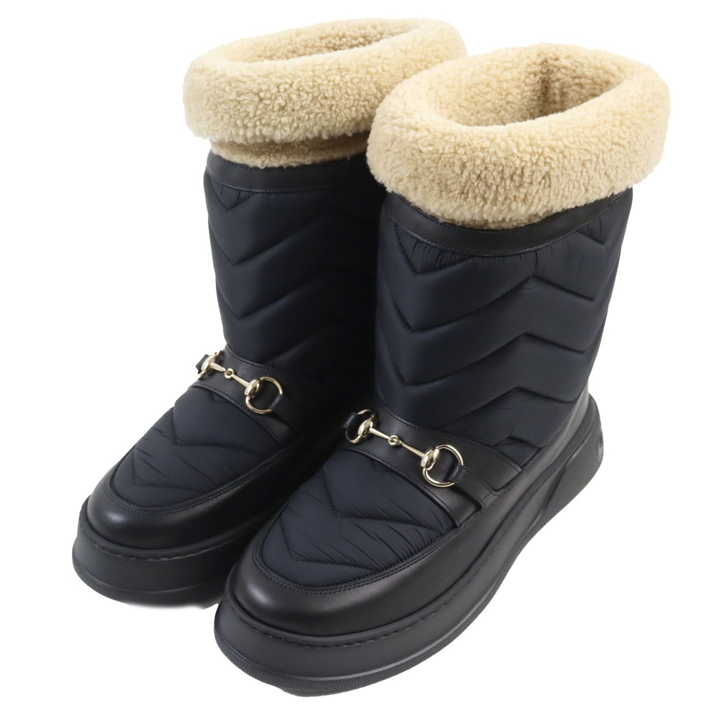 GUCCI short boots 673124 leather black chevron boots mens 9 Secondhand