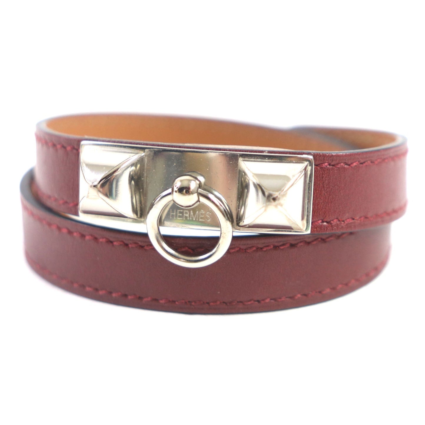 HERMES bracelet leather Red brown Cory Edssian S
