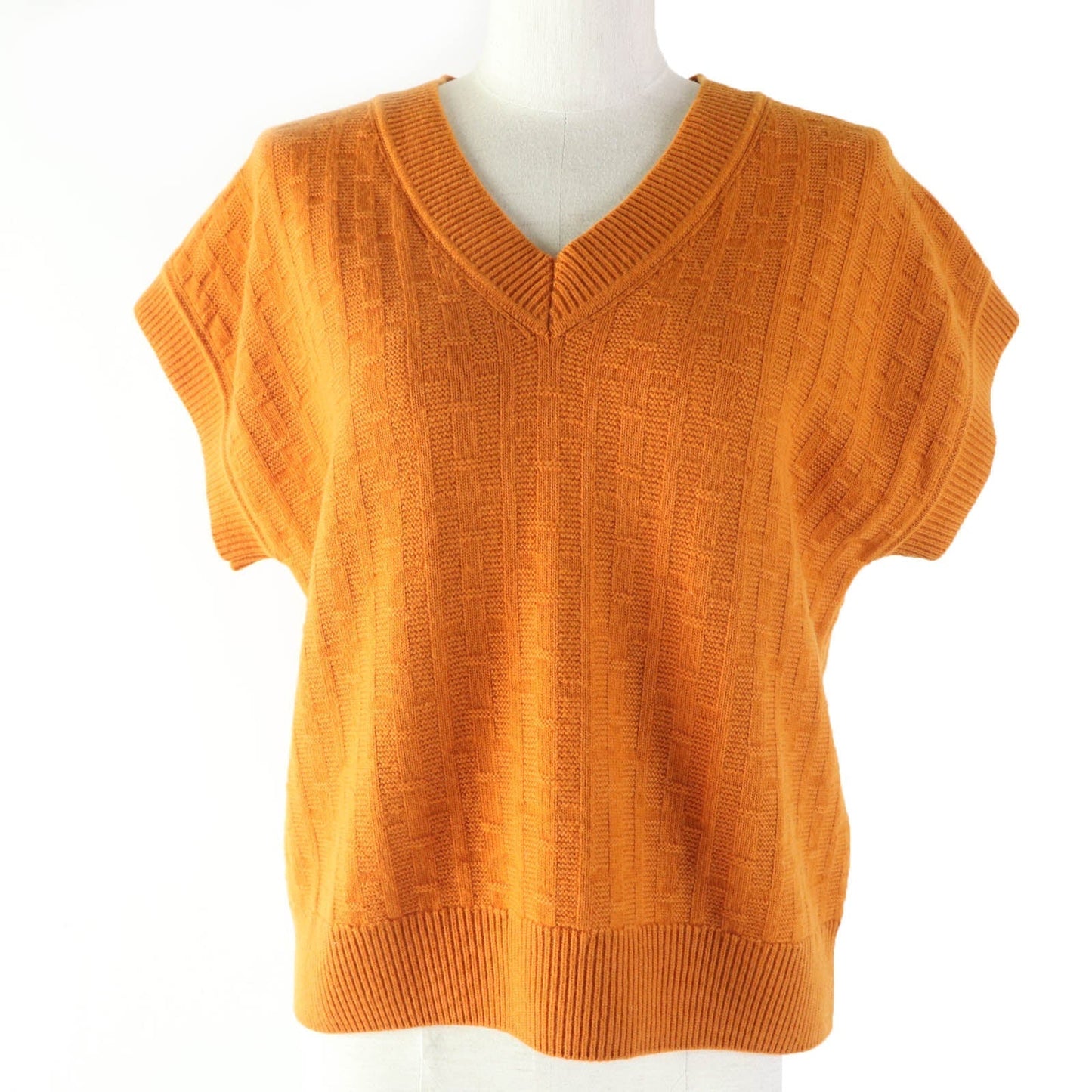 HERMES Short sleeve knit 3E2639DB wool Orange 34
