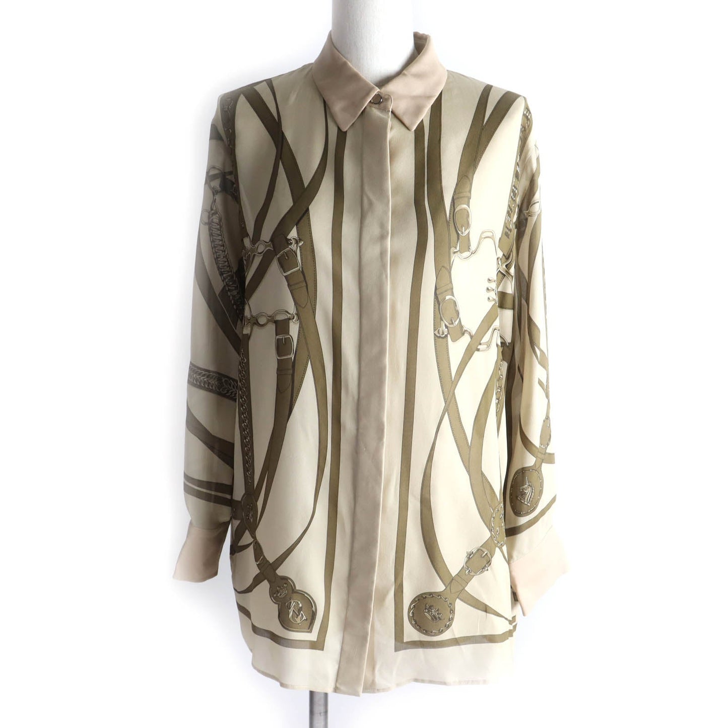 HERMES Long sleeve shirt silk Beige brown 34