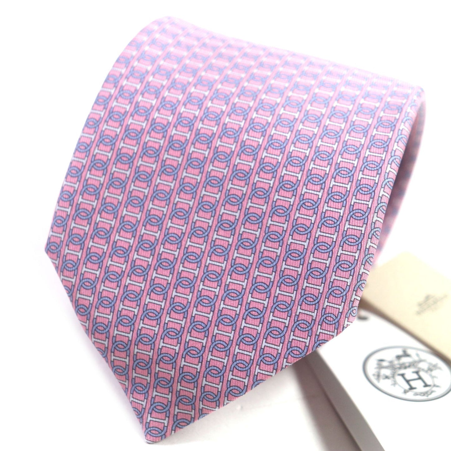 HERMES tie 606134 silk Pink light blue