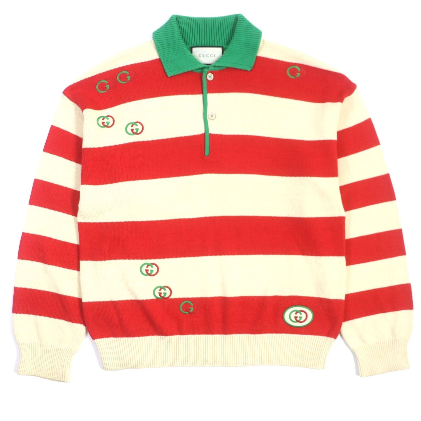 GUCCI Long sleeve polo shirt 571546 cotton Cream Red Green XL