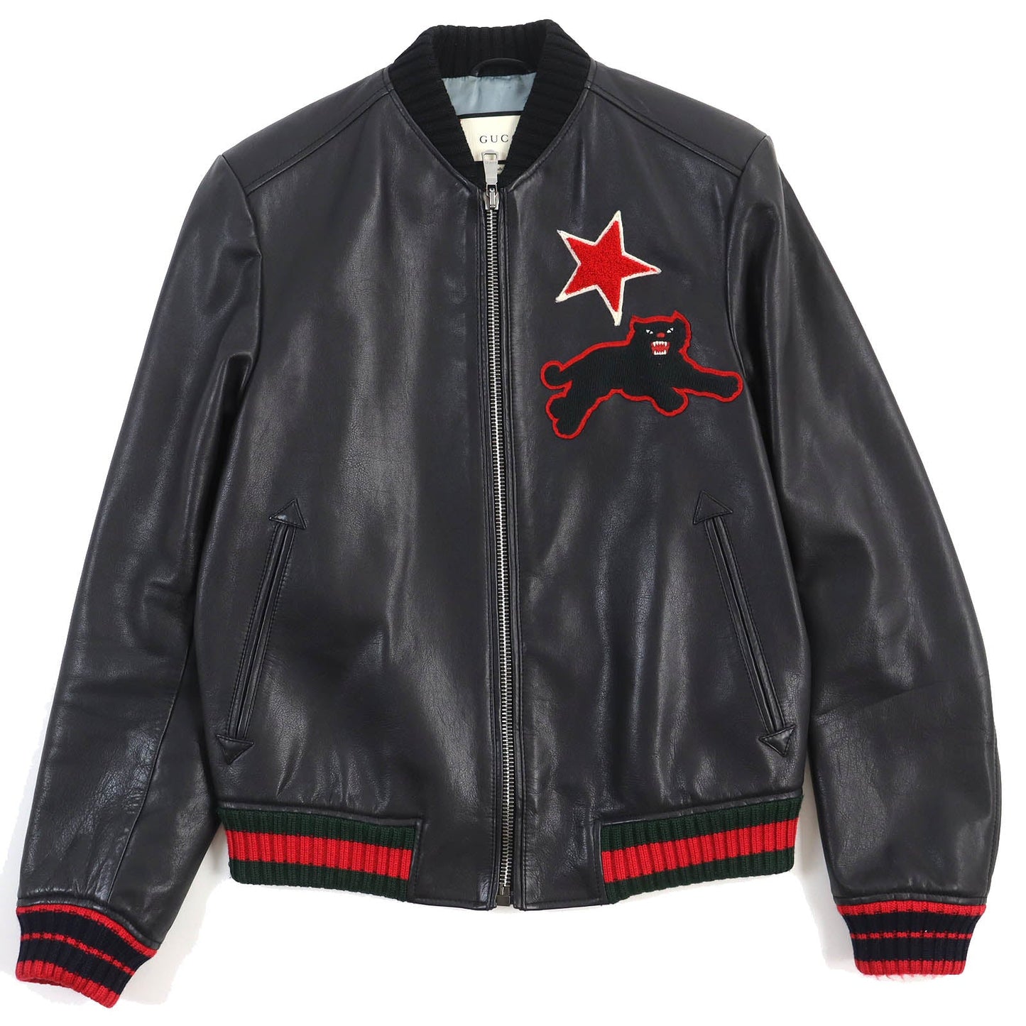 GUCCI Bomber jacket 454035 Cowhide Black red Panther 44