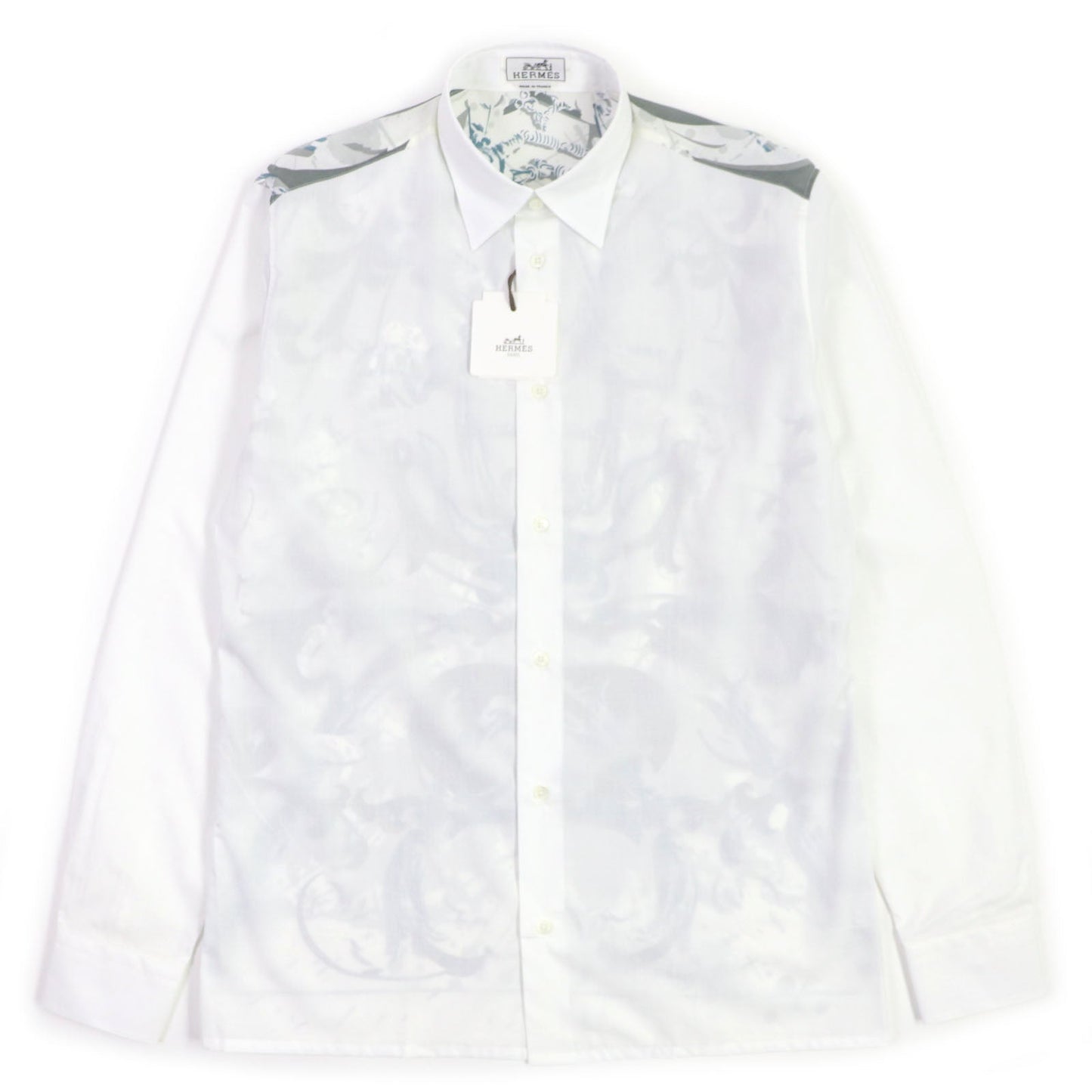 HERMES Long sleeve shirt cotton white Water snake 40