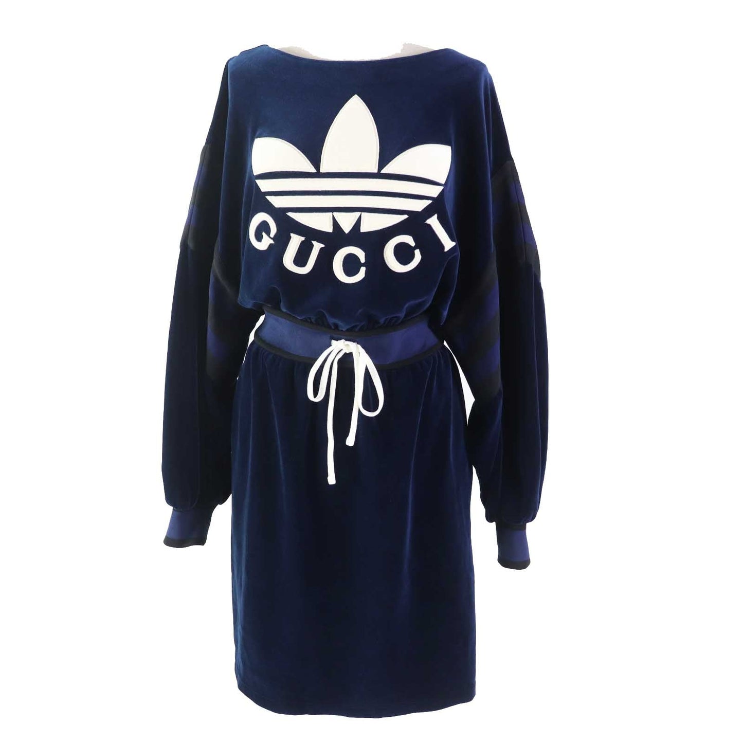 GUCCI one piece 695679 cotton Navy Trefoil embroidered chenille dress S