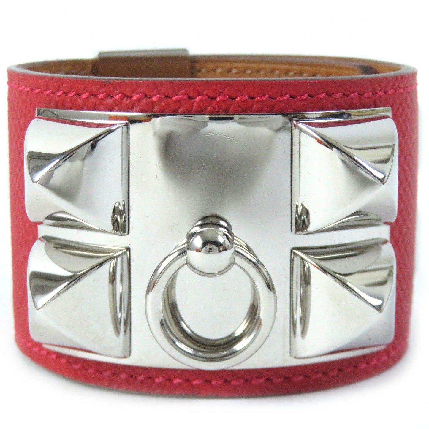 HERMES bracelet leather Red Collier de Sian Gold Plated