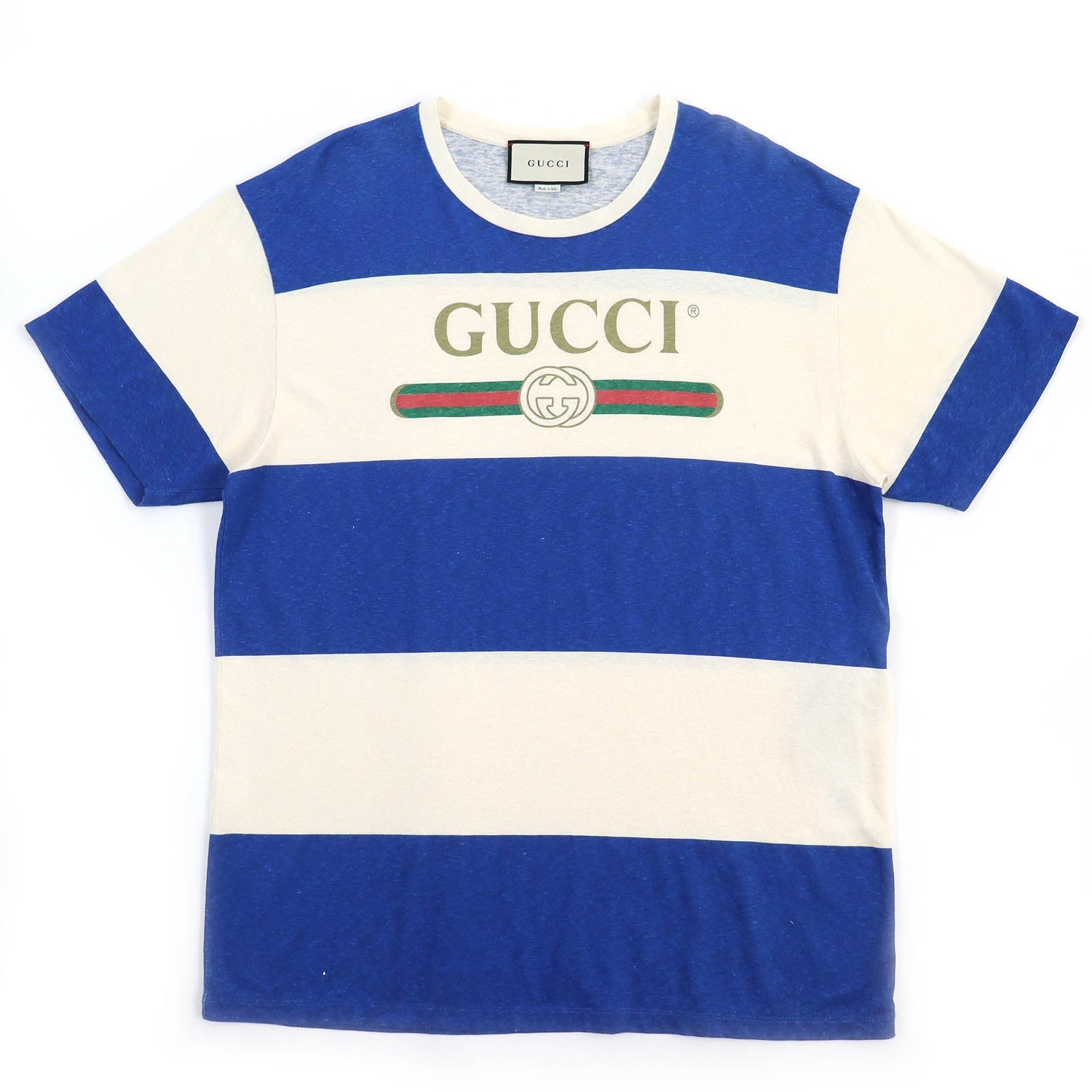 GUCCI Short sleeve T-shirt 604176 Main: 63% cotton, 37% hemp Blue Light Beige mens L Used