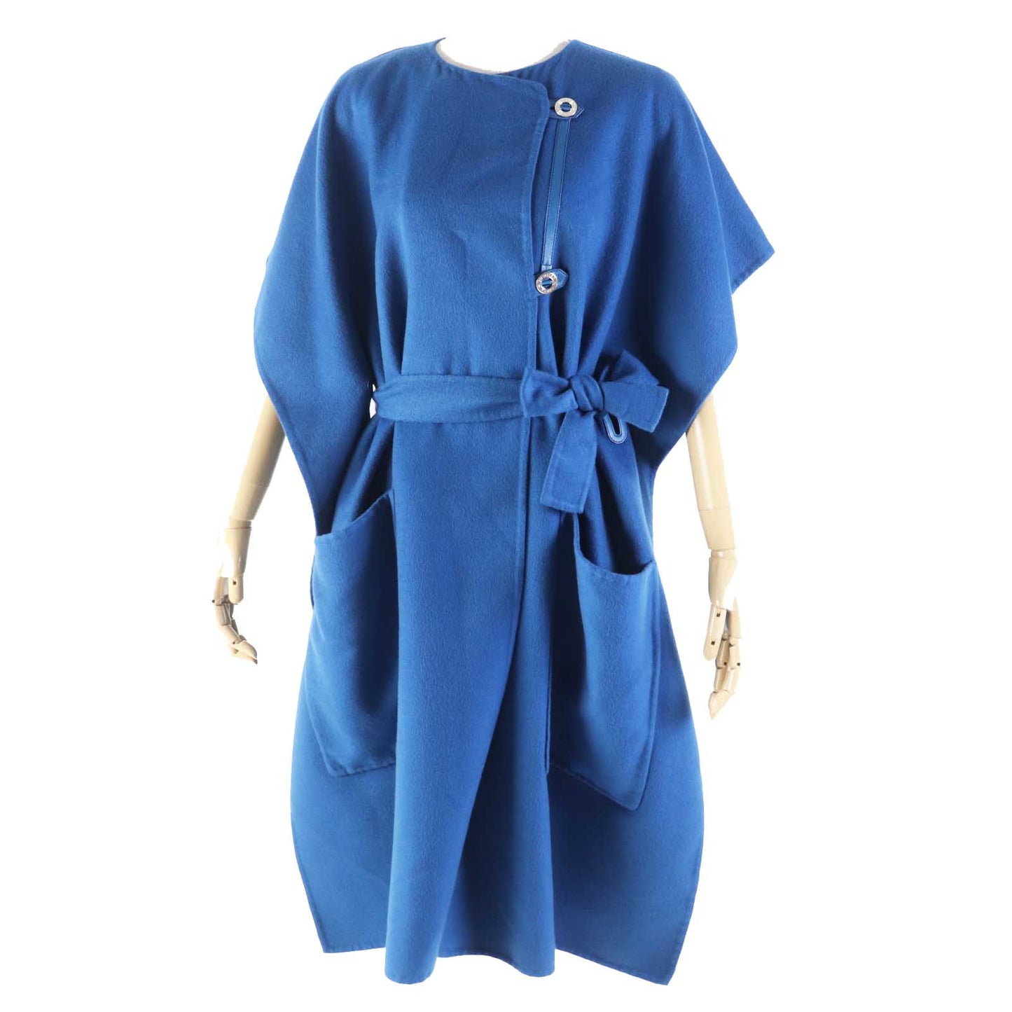 HERMES coat 2E0136DG Main: 100% cashmere, Leather: Sheepskin blue Women 38 Used