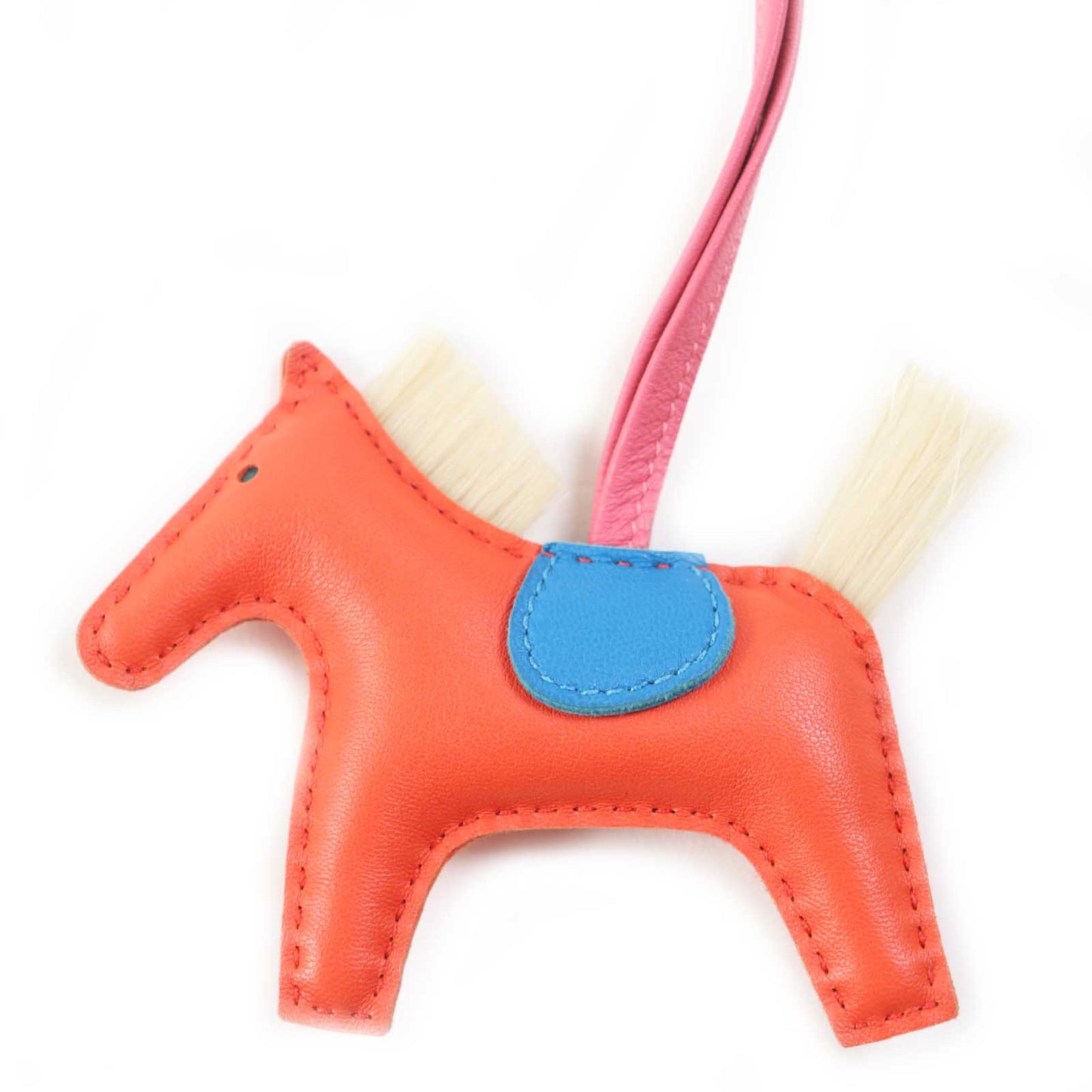 HERMES Bag charm Anyo Milo Horsehair Orange poppy/Blue sanjival/Natural sable Rodeo Charm Clan PM