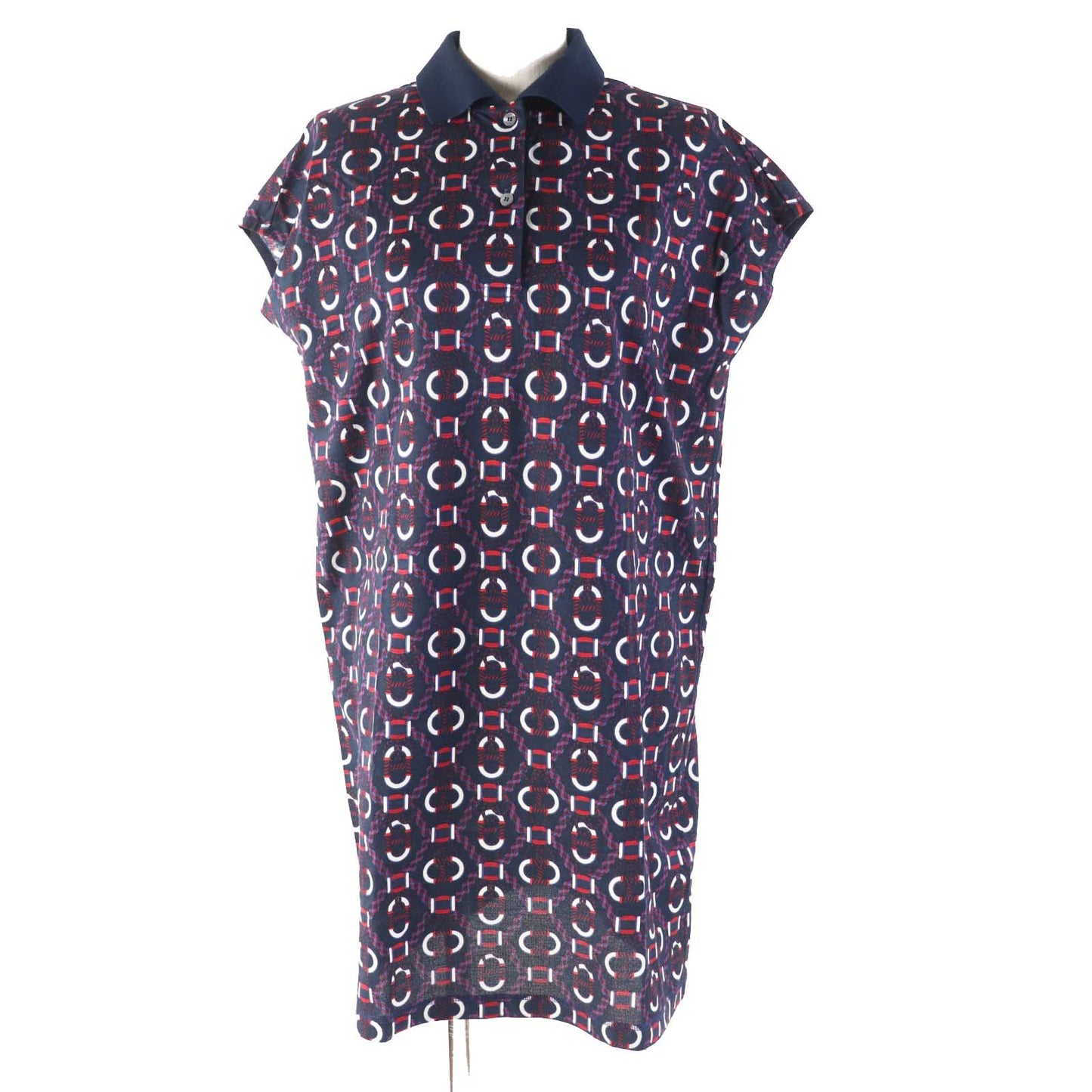 HERMES one piece 3E4512DB cotton Navy red white Canoe 34