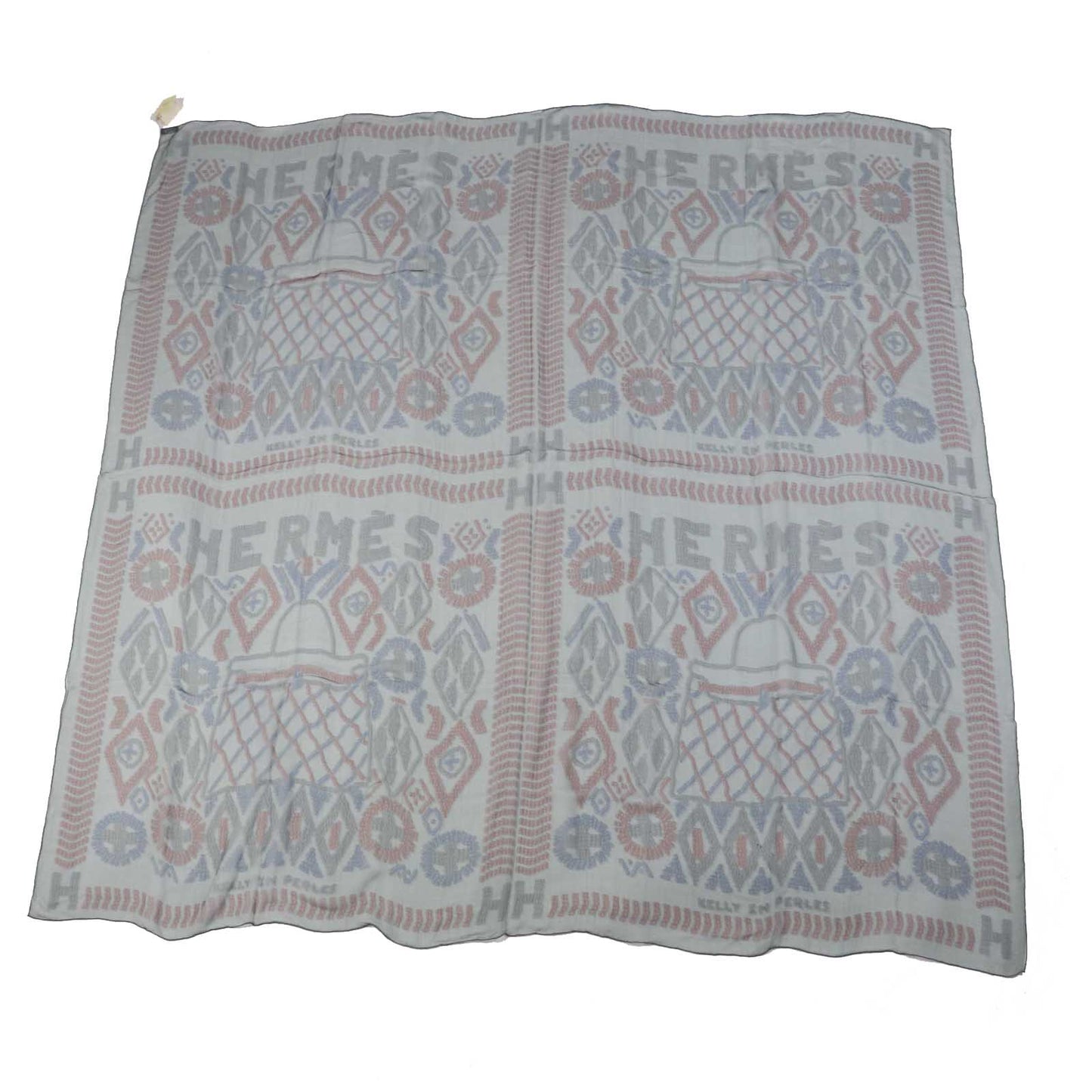 HERMES scarf silk gray Carre140 KELLY EN PERLES