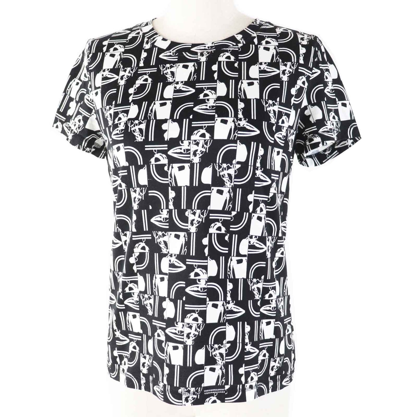 HERMES Short sleeve T-shirt cotton Black White BRIDES DE GALA en Desordre Ceremonial bridles 34