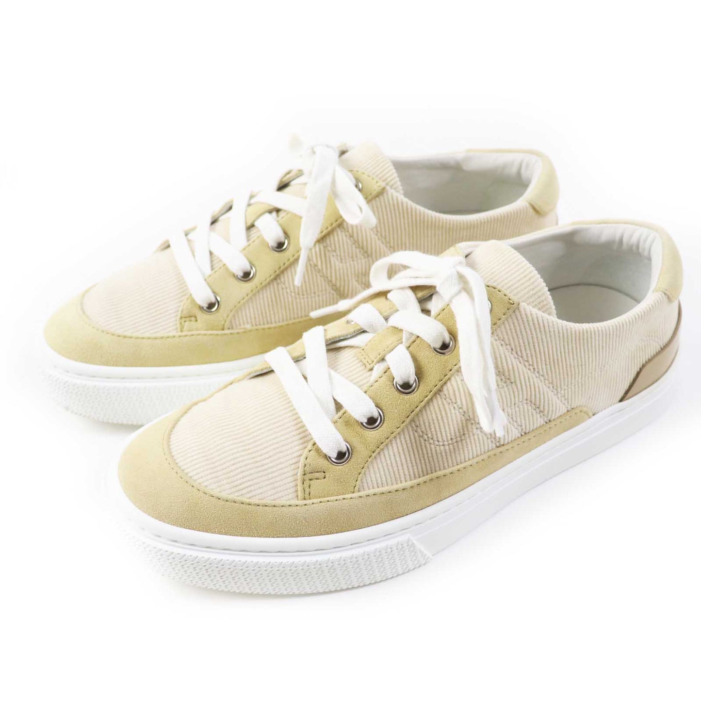 HERMES sneakers 222189Z Suede leather Beige white DEEP 38.5