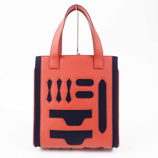 HERMES Tote Bag Main: Epsom, felt Coral Pink Navy Petit h Women Used