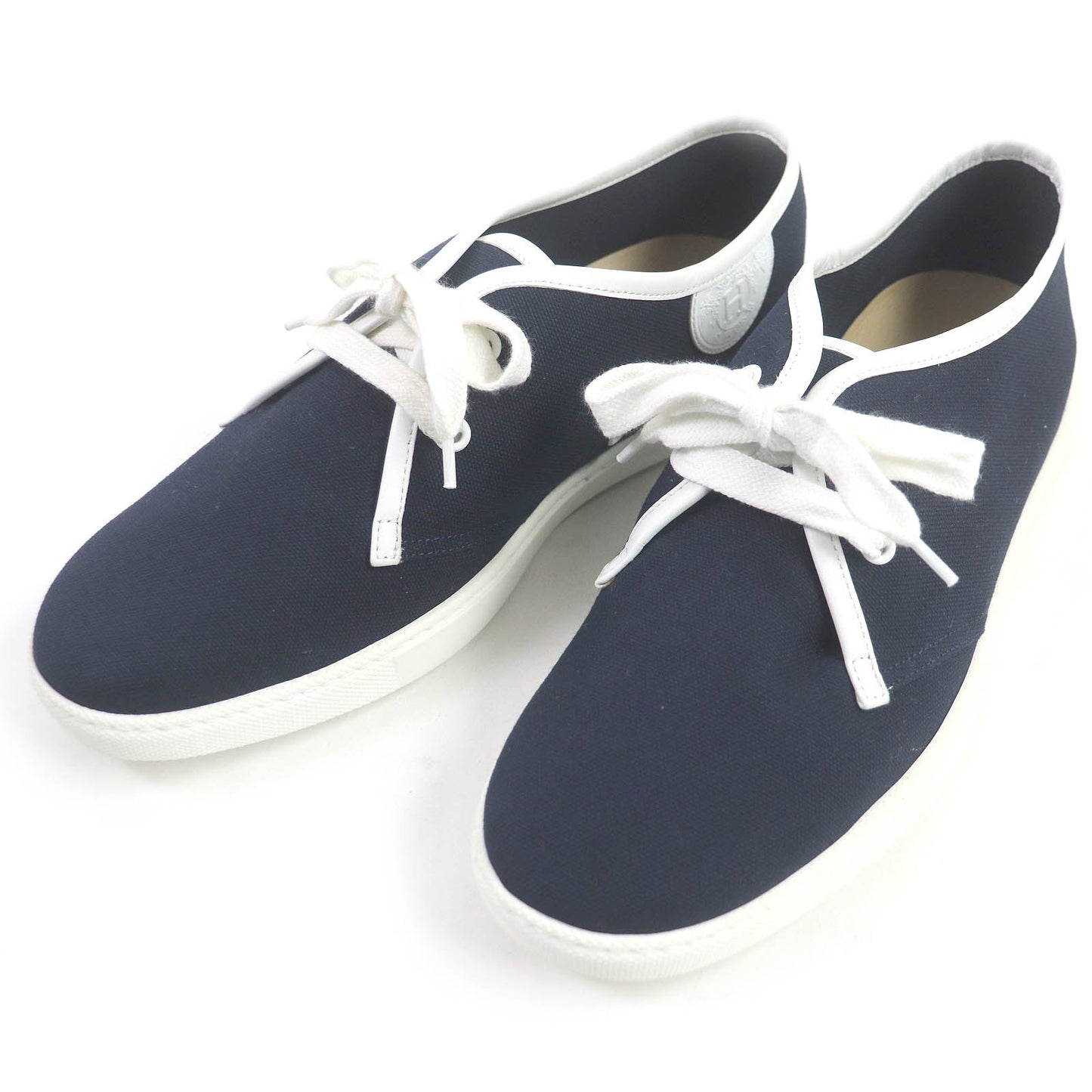 HERMES Low cut sneakers canvas Navy white Bookplate 40.5