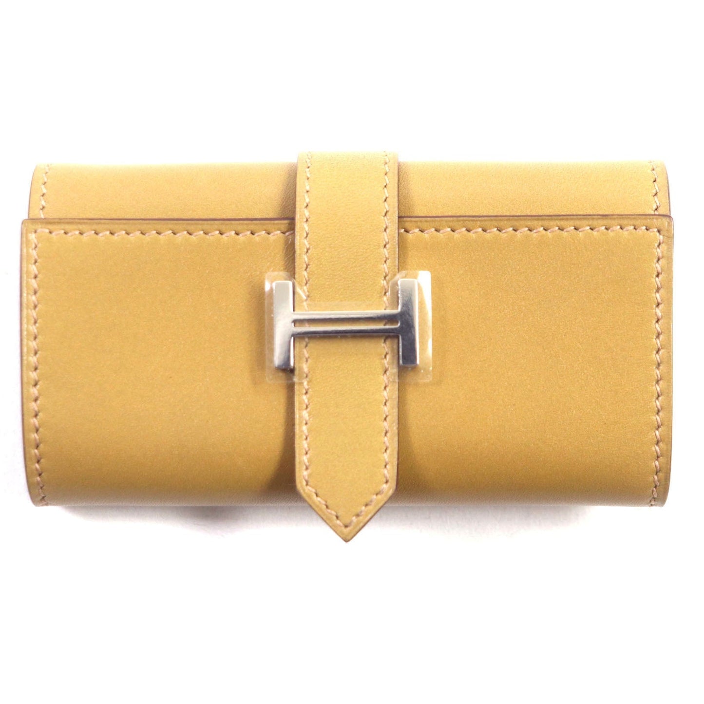 HERMES Key case Key holder Box scarf Yellow beige Bean