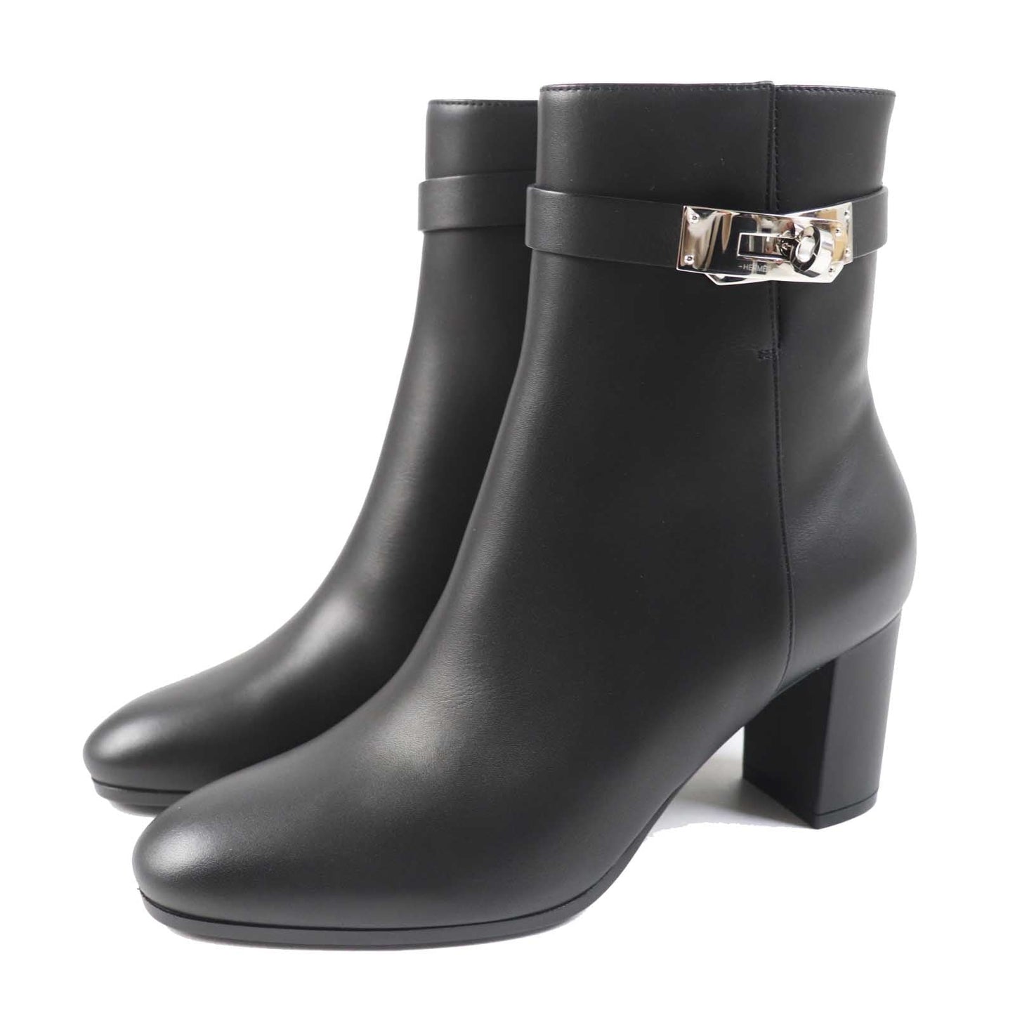 HERMES short boots leather black Saint Germain 37