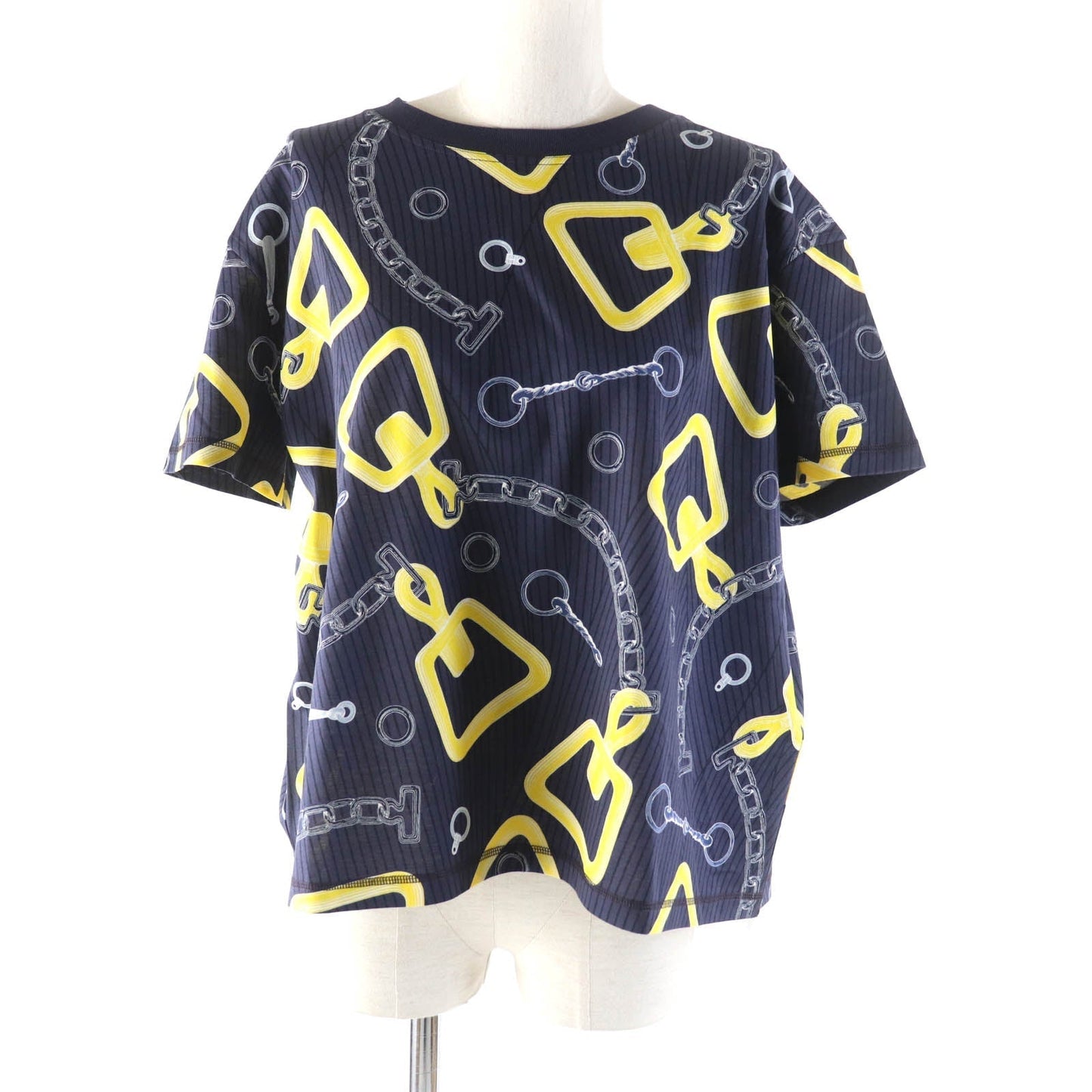 HERMES Short sleeve T-shirt 4H4641DH cotton Navy yellow Kaleidoscope Effect 40