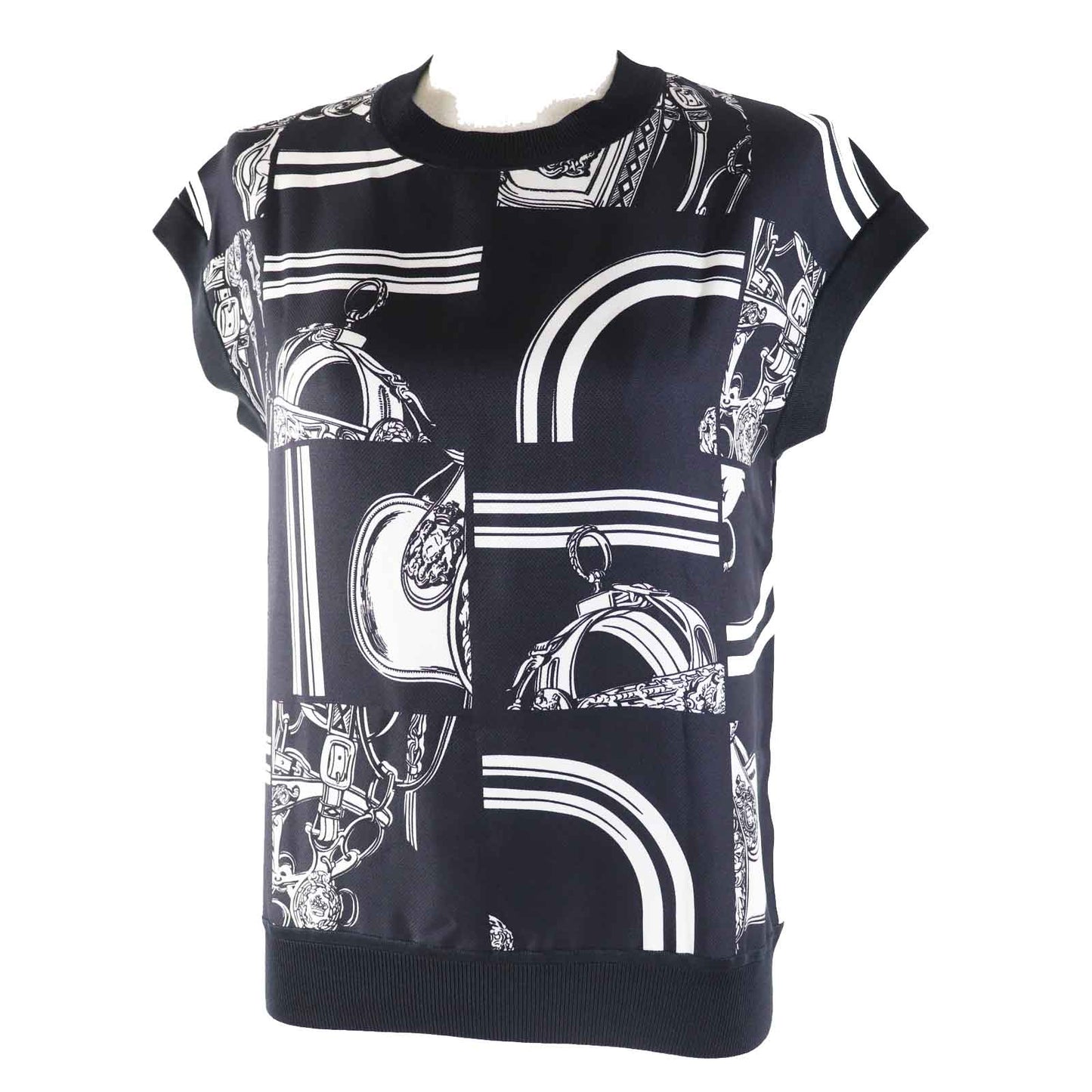 HERMES knit 4E2819DQ silk Black White Disorderly Finesse 36