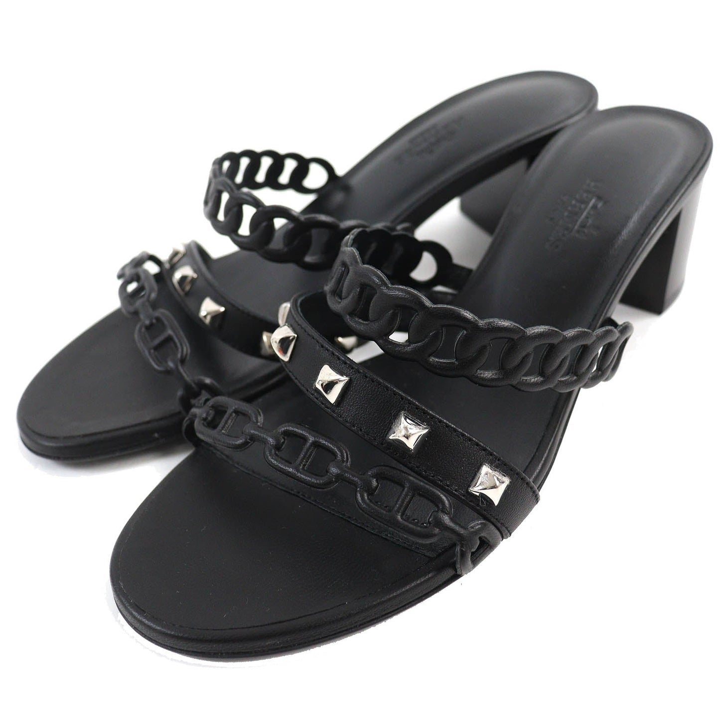 HERMES Sandals 201068Z leather black Agiaccio 36