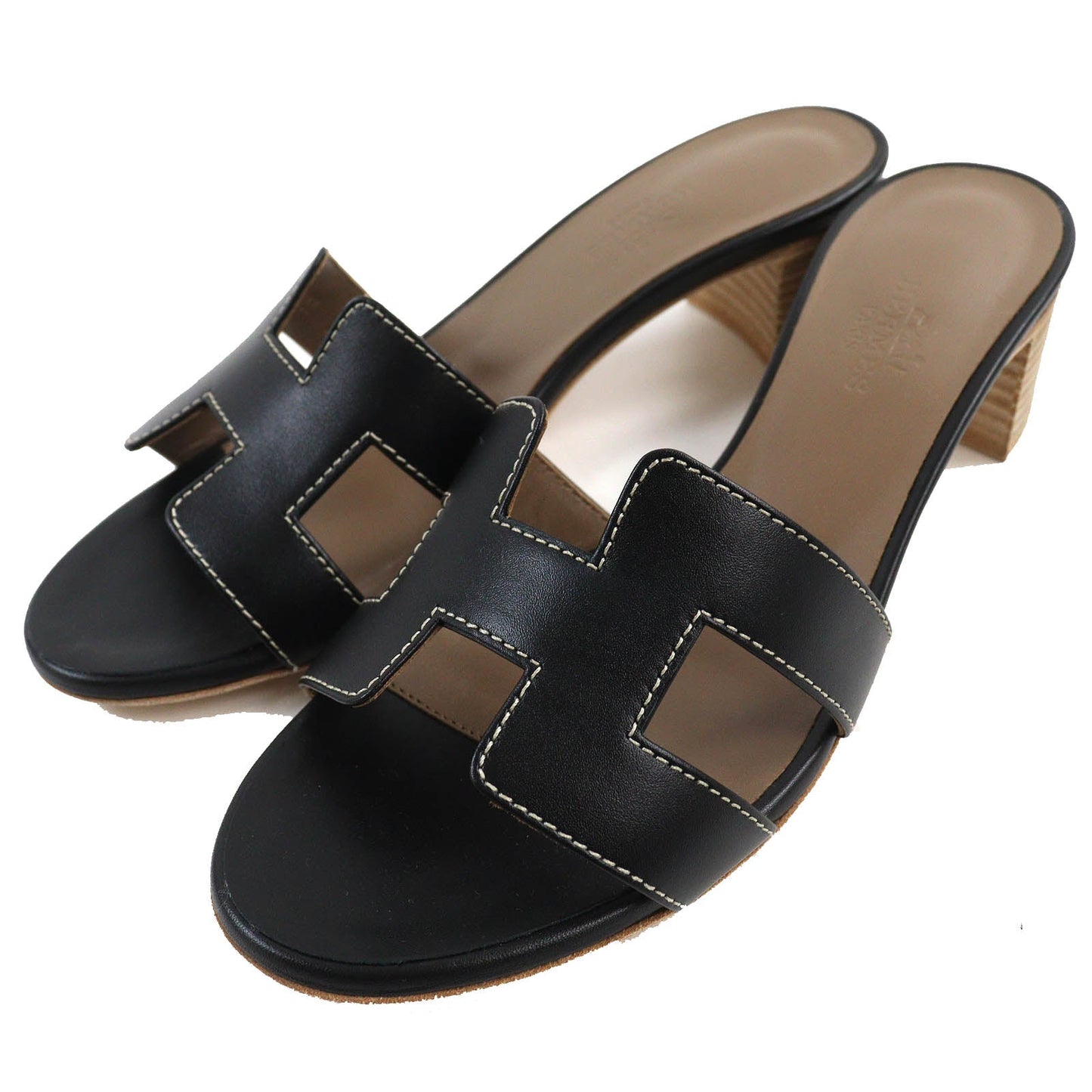 HERMES Sandals 071002Z leather black Oasis 35.5