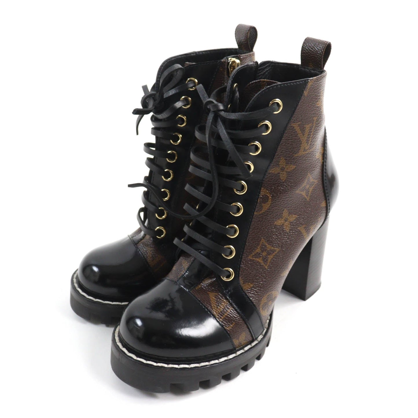 LOUIS VUITTON Ankle boots Monogram canvas Brown black Star Trail Line 35