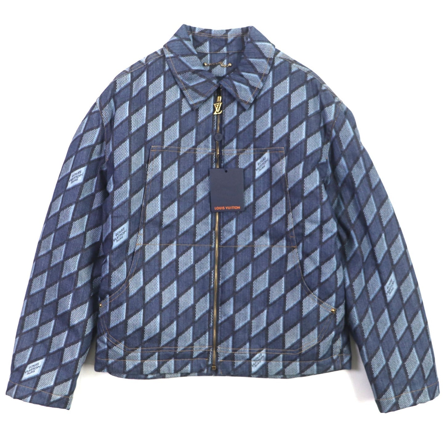 LOUIS VUITTON Denim Jacket HNA76W cotton Indigo blue Diamond Damier 46
