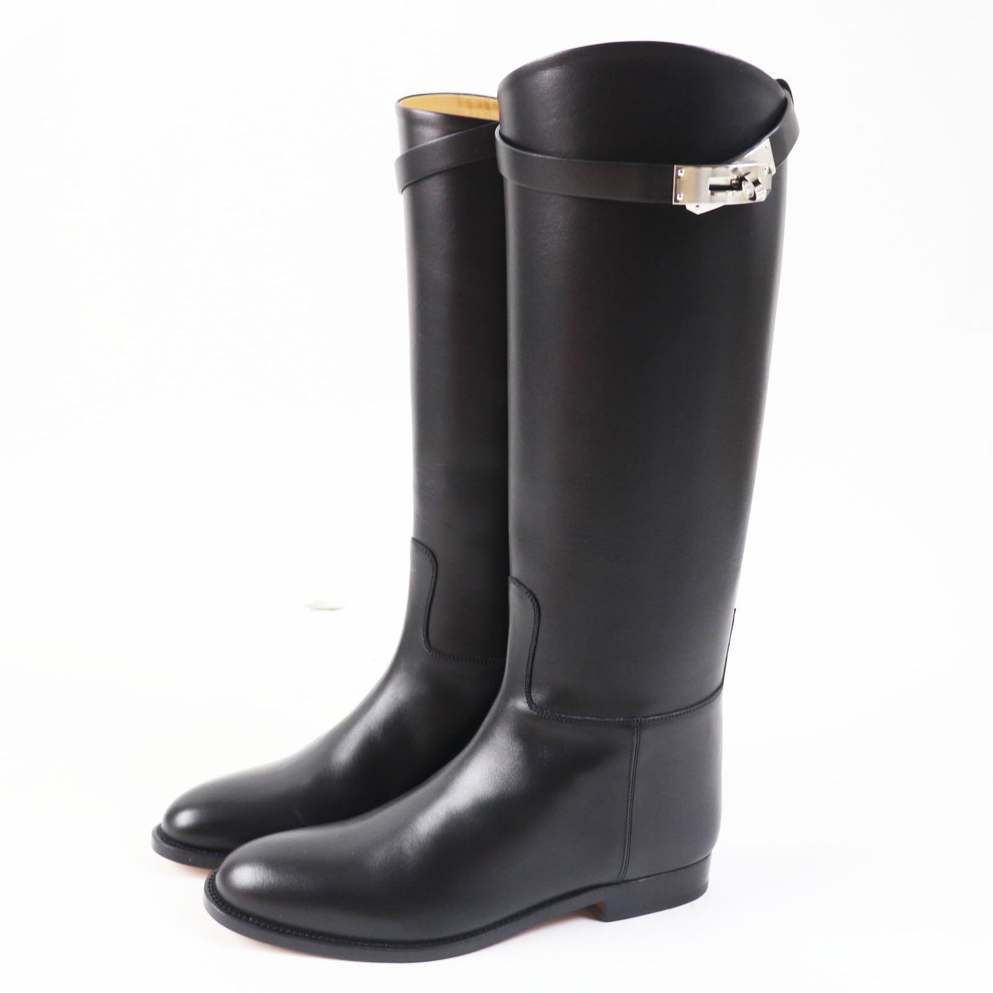 HERMES Knee-high boots leather black 37.5
