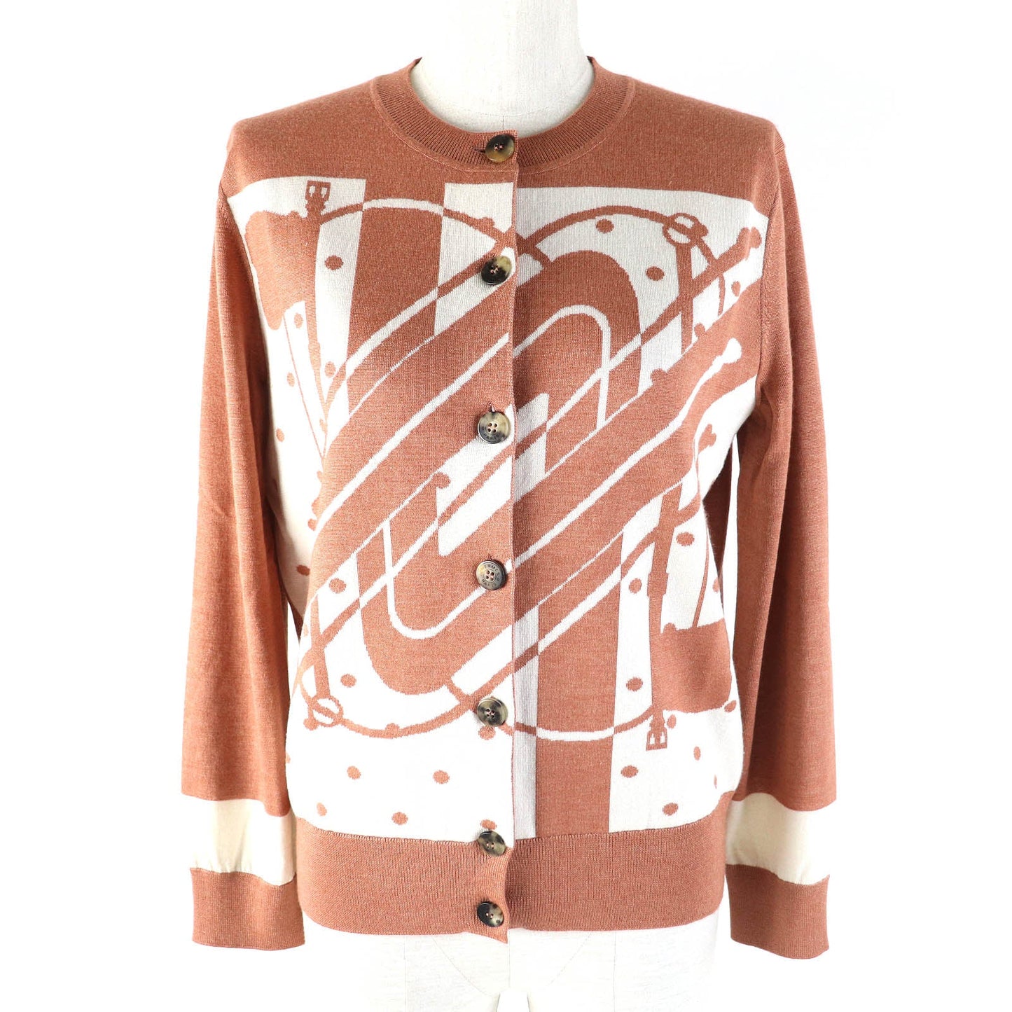 HERMES cardigan cashmere Brown type White Clic Clac 38