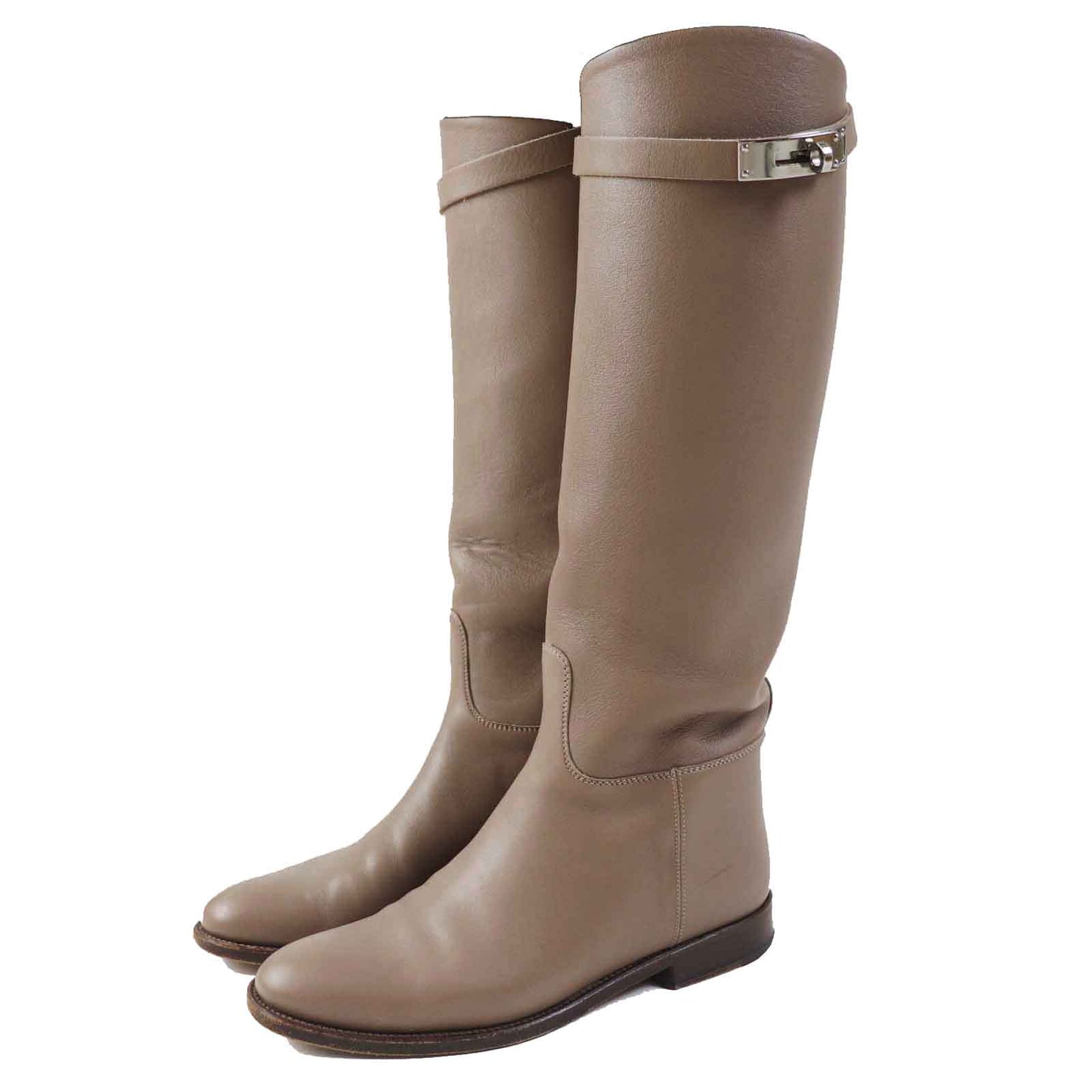 HERMES Knee-high boots leather beige 36
