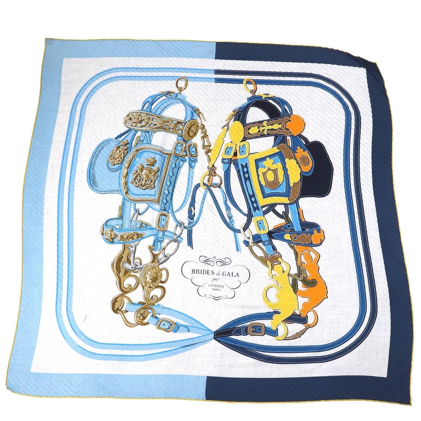 HERMES scarf H783940S cashmere blue Brides de Gala Applique Pique Brides de Gala Applique Pique
