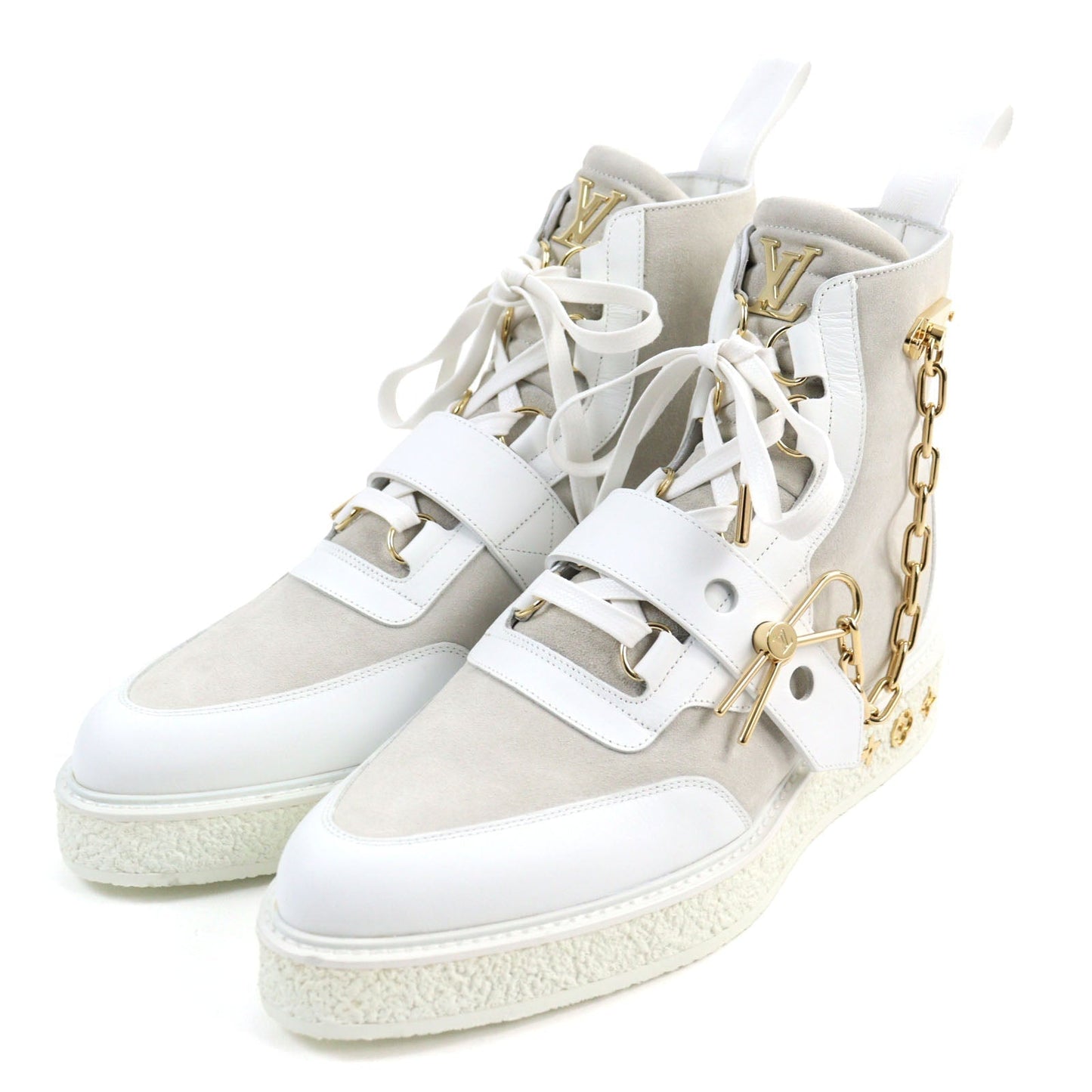 LOUIS VUITTON Ankle boots 1A54CP leather White beige LV Creeper Line 8