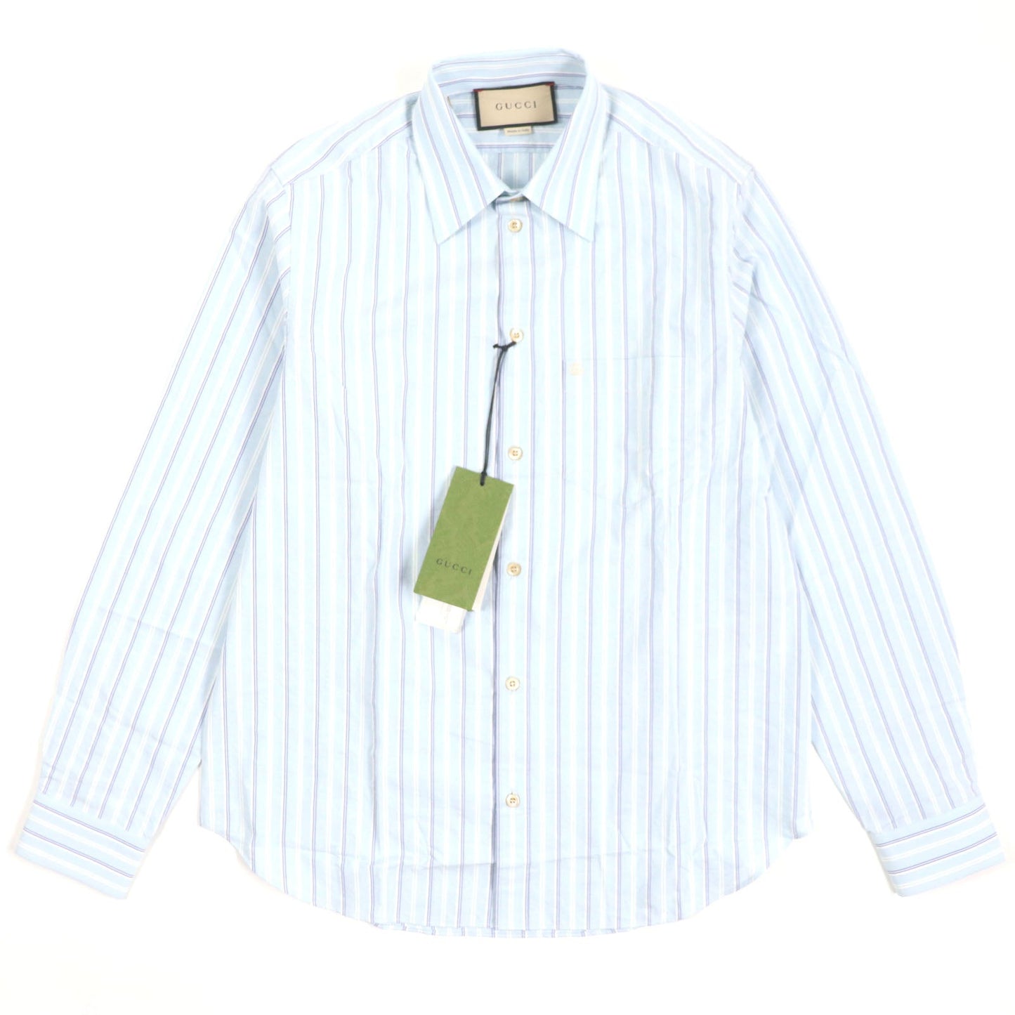 GUCCI Long sleeve shirt 703396 Main: 100% cotton, Part: 100% polyester Light blue stripe mens 38|15 Used
