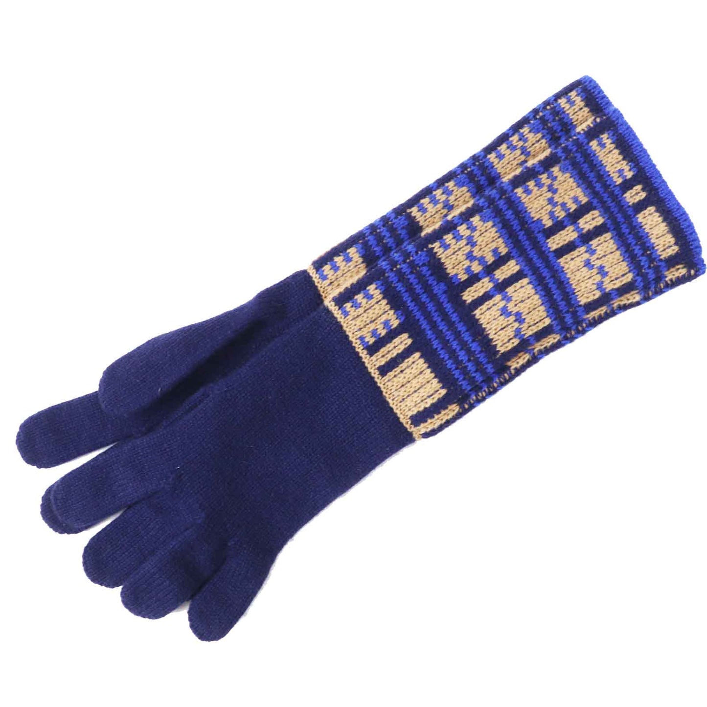 HERMES gloves Main: 100% cashmere Navy Brown Blue GANTS FEMME SLALOM MAILLE Women S Used